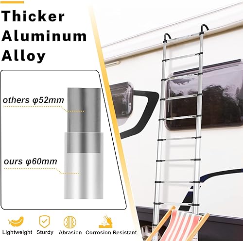 Miniatura 4 de Escalera telescópica RIKADE de aluminio de 8.5 pies con patas antideslizantes y gancho estable, escalera de extensión portátil para el hogar y el