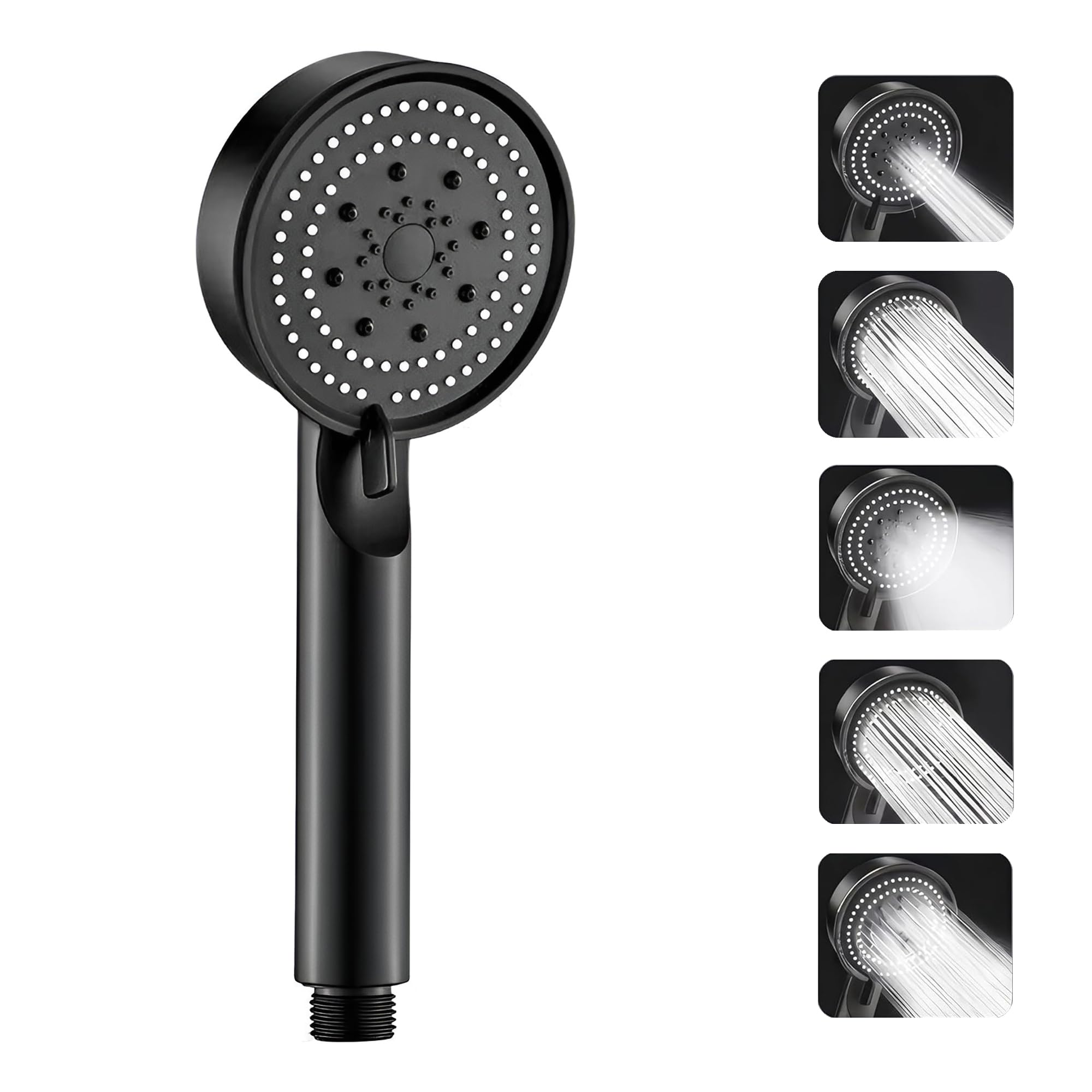 ABS High Pressure Hand Shower for Bath, 5 Mode Handheld Shower Head for Bathroom, Anti-Clog Portable Wall Mounted Shower Head, Matt Black Finish-image-47