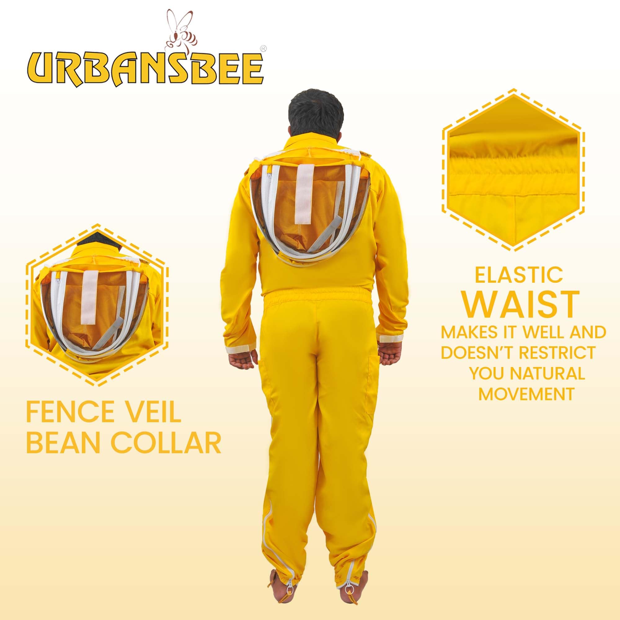 Tuta Apicoltore Cotone Fantasia Professionale Abito Apicoltura con Cappello e ampia tasca per gli apicoltori api Tuta Naturale traspirante (M, Giallo Con Cappello Fantasia)