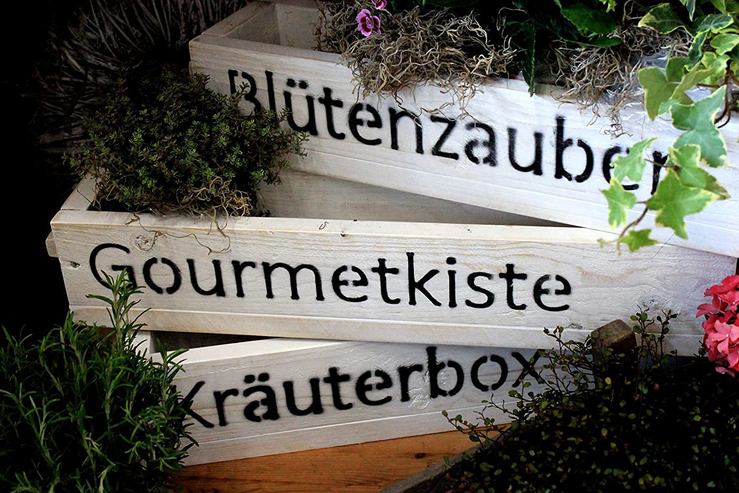 Dekorie Blumenkasten Aus Massivholz – Mit ‚Gourmetkiste‘ Schriftzug, Weiß, 60x15x12 Cm, Für Balkon & Garten
