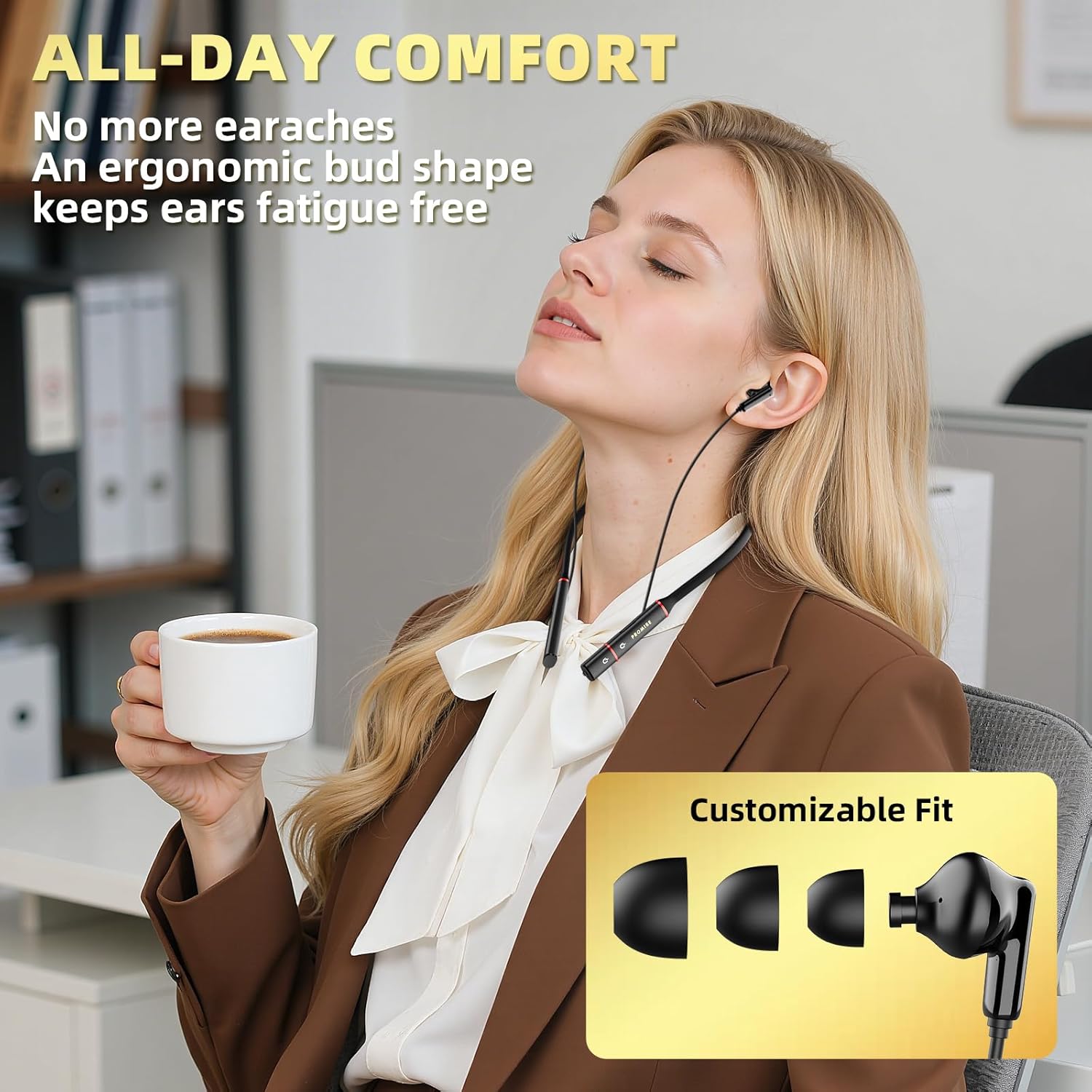 Promise A12 Neckband Bluetooth Earbuds – Wireless Headphones with Built-in Type-C OTG Connector, 60H Playtime, Fast Charging, Noise Cancelling, Magnetic & Lightweight Around-The-Neck Fit (Red)