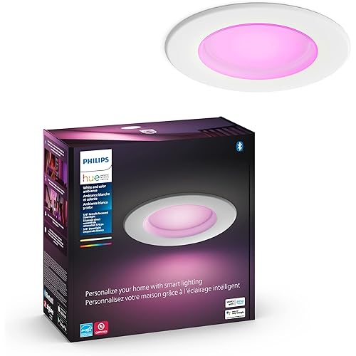 Philips Hue White and color Ambiance Smart Retrofit Recessed Downlight 5/6", Bluetooth & Zigbee Compatible (Hue Hub Optional), Smart Ceiling Lighting