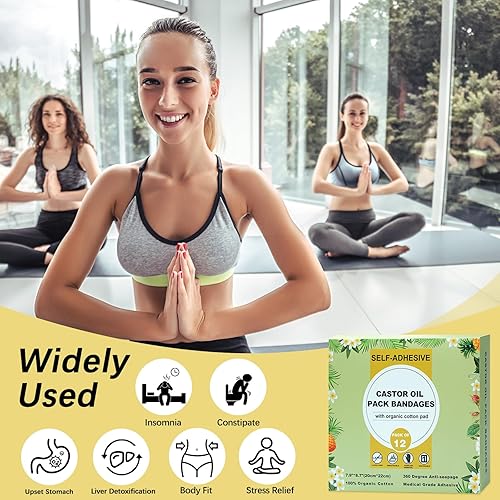Miniatura 6 de Paquete de 12 envolturas autoadhesivas de aceite de ricino con almohadilla de algodón orgánico de alta absorción para desintoxicación del hígado,