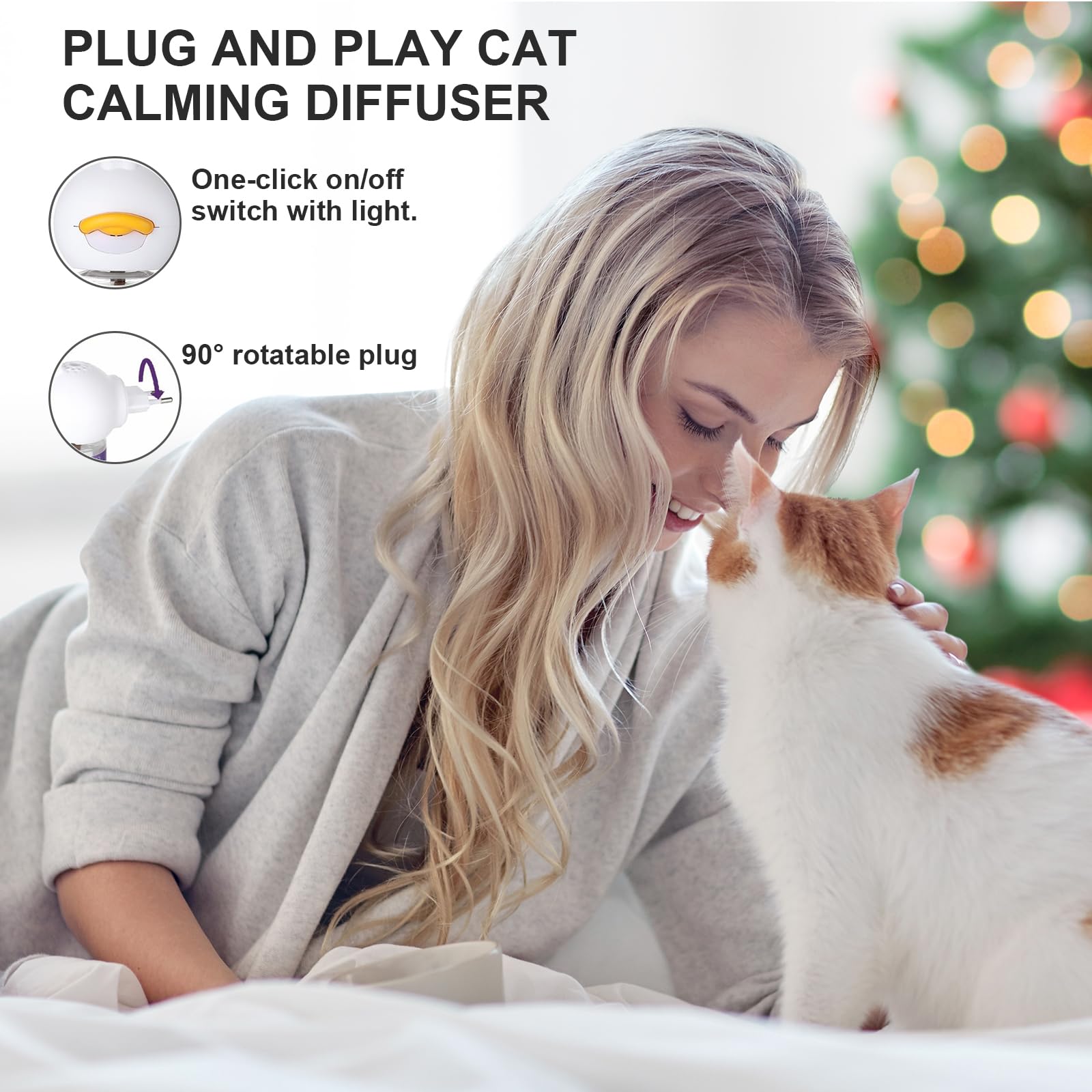 Diffusore Rilassante Gatto,Soluzione Feromone Presa con 2 Ricariche - Sollievo Stress Gatti, Riduce Graffi & Minzione Inappropriata, Copertura Continua 30 Giorni