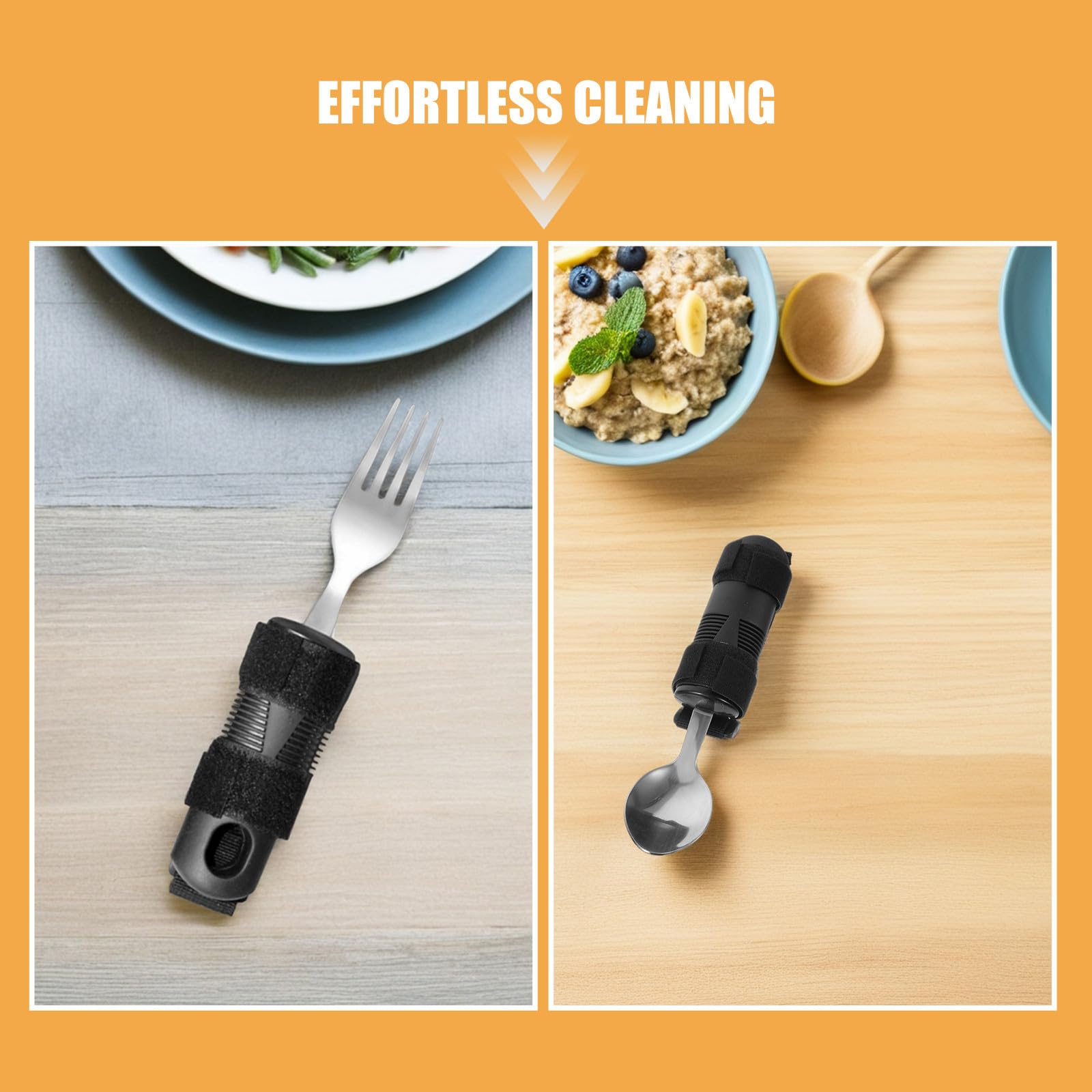 Set Utensili per Mangiare Assistito Manici Larghi in Plastico e Acciaio Inossidabile Cucchiaio e Forchetta Angolati Facile da Pulire, per Anziani e Artrite
