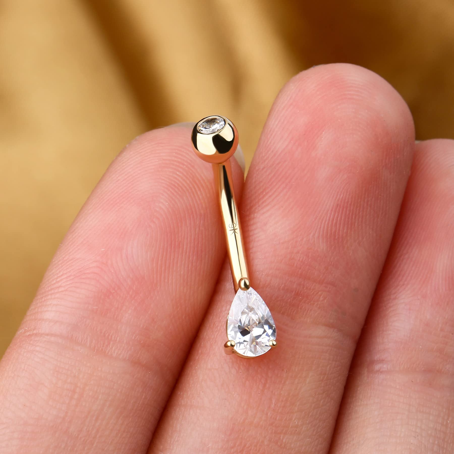 OUFER Body Piercing 9K Carats Or Piercing Nombril avec Zircone Cubique en Forme de Boule Anneau Nombril Piercing Ventre Barbell Bijoux de Piercing Corps Femme 14G 10mm
