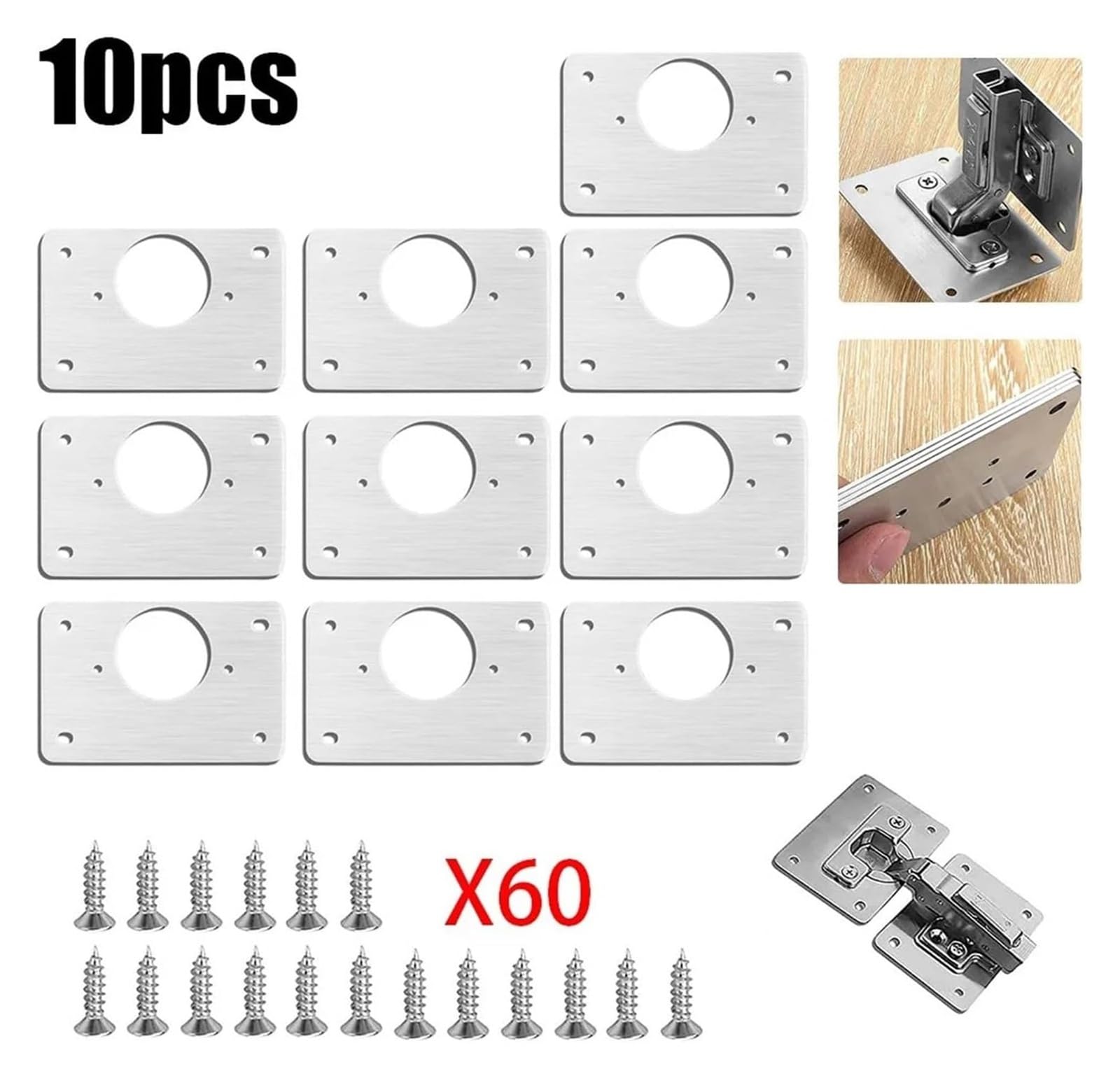 Płytka naprawcza zawiasów 1/4/10 szt. Płyta naprawcza zawiasów szafkowych mocująca zawiasy drzwi szafek panel naprawczy Sprzęt meblowy(10pcs Silver 3b)
