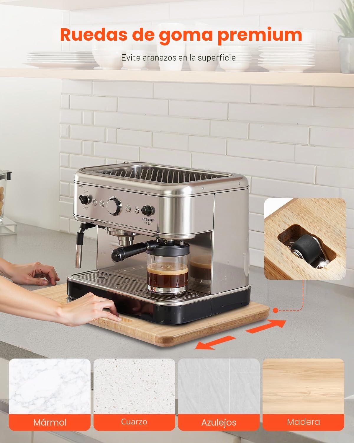 VEVOR Deslizador para Electrodomésticos 267 x 330 x 21 mm Bandeja Deslizante de Madera Grosor de 1,8 cm con Ruedas de Goma y Asa Hueca Ideal para Cafeteras y Encimeras de Cocina, Color Madera