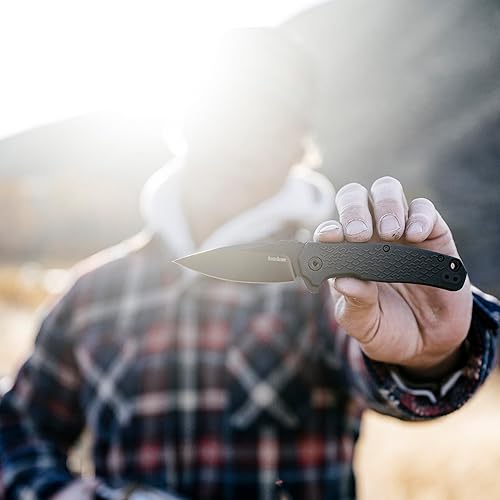 Miniatura 3 de Kershaw Cuchillo de bolsillo plegable de conducto, hoja de apertura asistida de 2.9 pulgadas, hoja de punta de lanza negra, bloqueo de