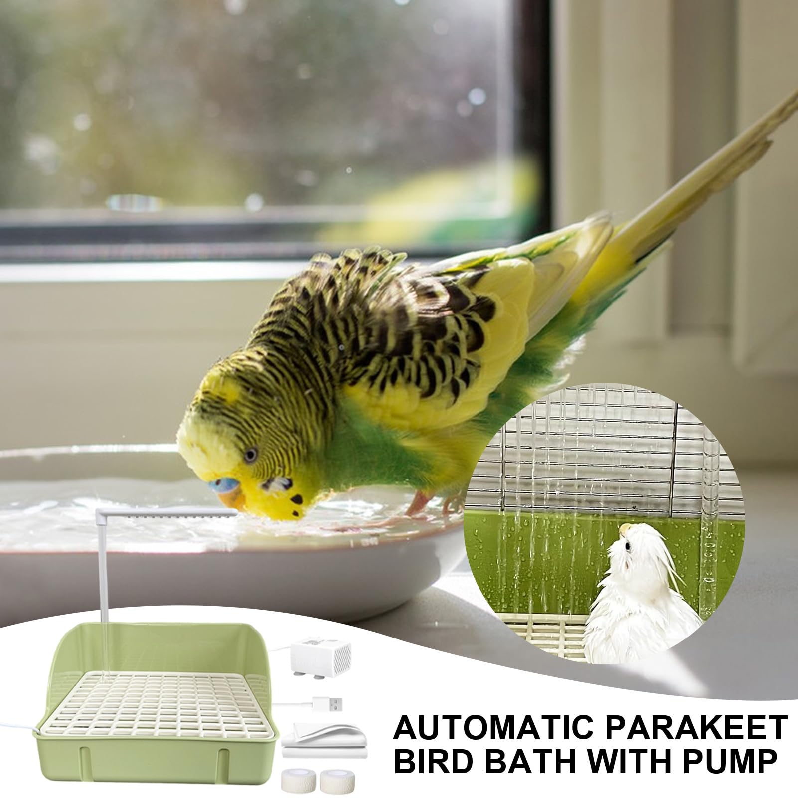 Automatyczna kąpiel dla ptaków, automatyczna cyrkulacyjna wanna dla ptaków | z pompką, materiały do klatek dla zwierząt domowych, pojemnik do kąpieli dla papug, papug, wróbla, kogut, ziębin