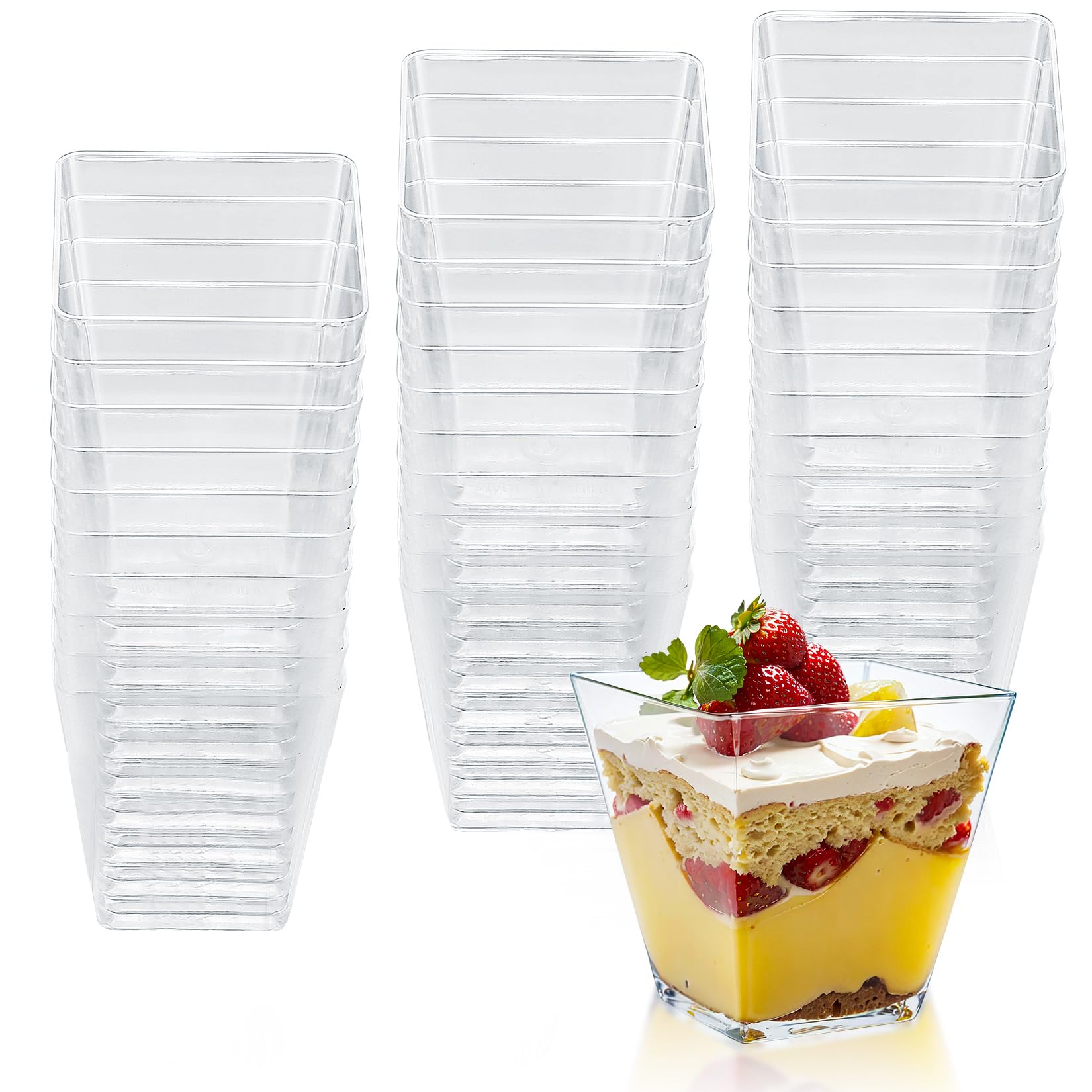 Yibaijia 50 Pcs Dessert Cups, Dessert Bowls, Reusable Plastic Square Cheesecake Pots, 120 ml/4.05 oz Clear Appetizers Serving Bowl for Dessert Pudding Trifles Party