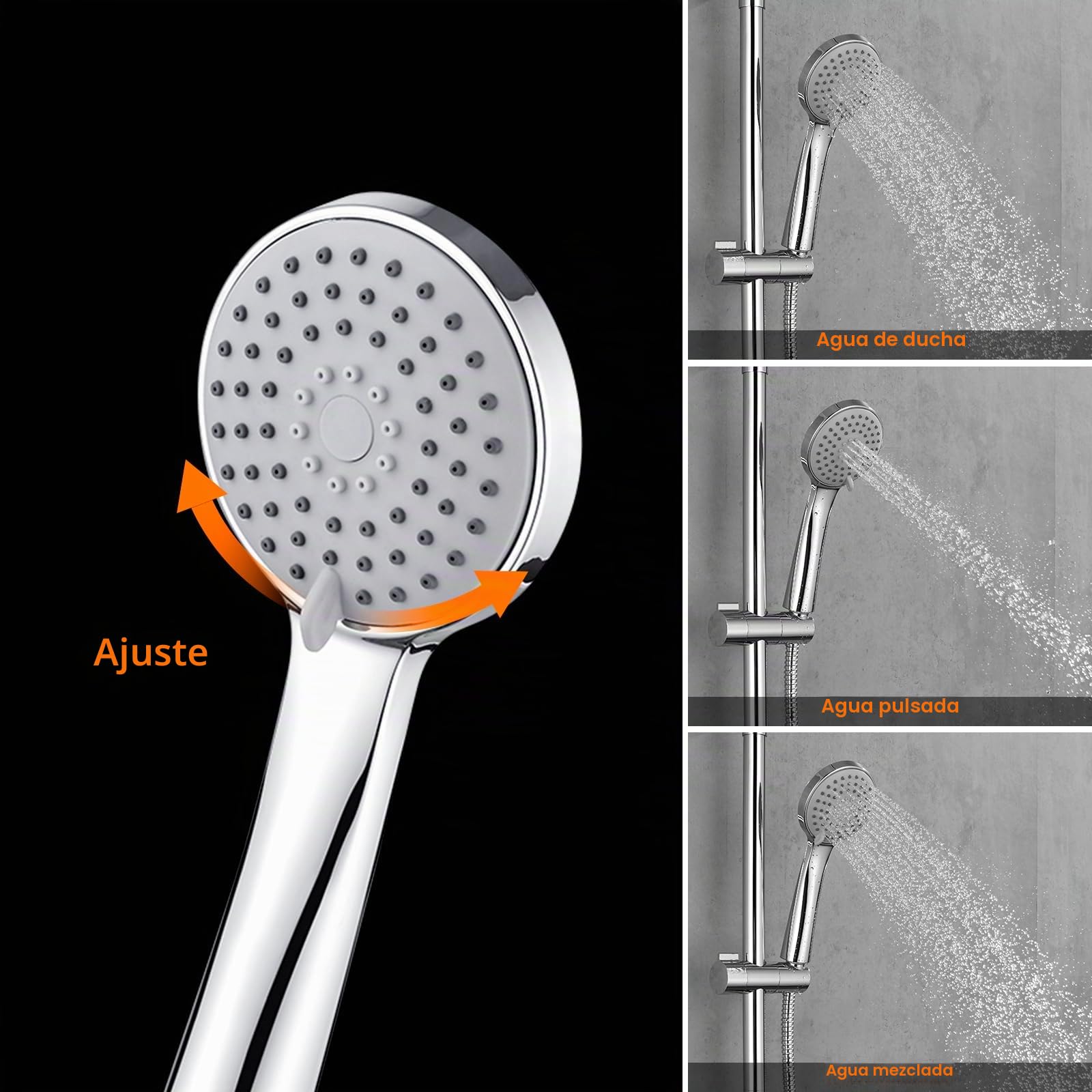 GRIFEMA Columna de ducha sin grifo mezclador con rociador redondo de 25 cm, teleducha de 3 funciones, flexo de ducha y soporte, Cromo, con desviador, G7005