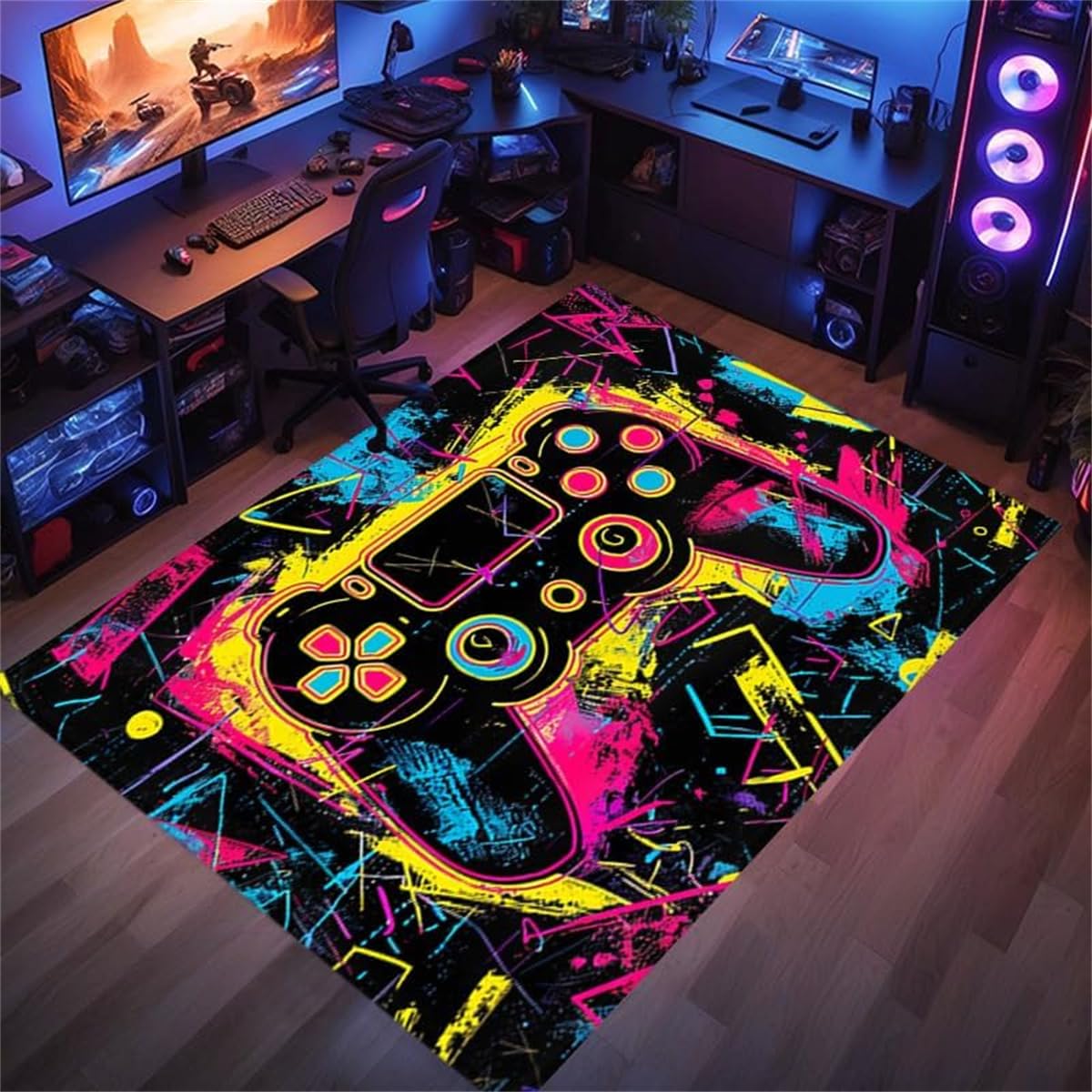 Tapis de gaming idée cadeau chambre d'adolescents motif manette de jeu 3D
