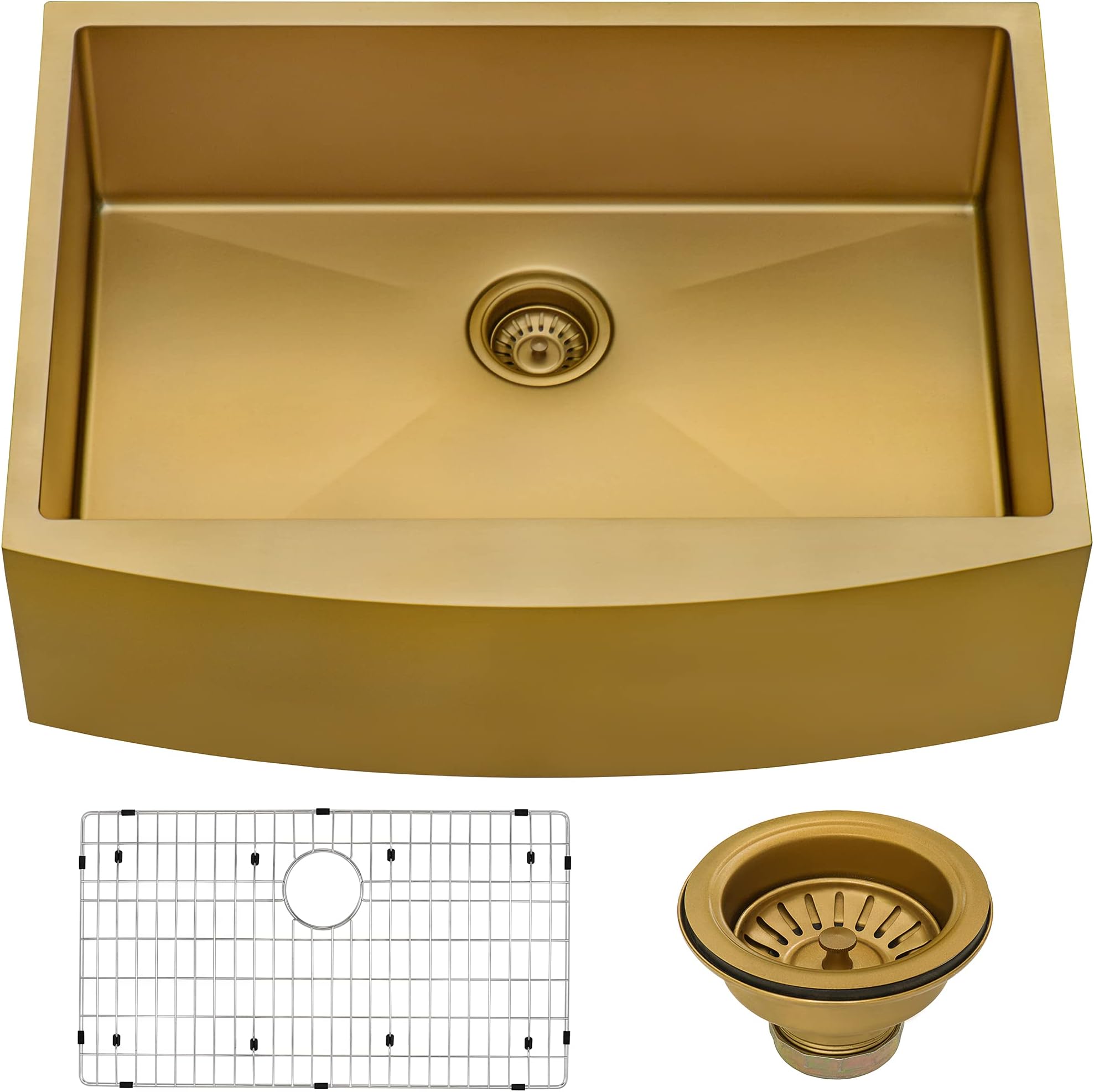 Ruvati Brass Tone 33-inch Apron-Front Farmhouse Kitchen Sink - Matte Gold Stainless Steel Single Bowl - RVH9733GG