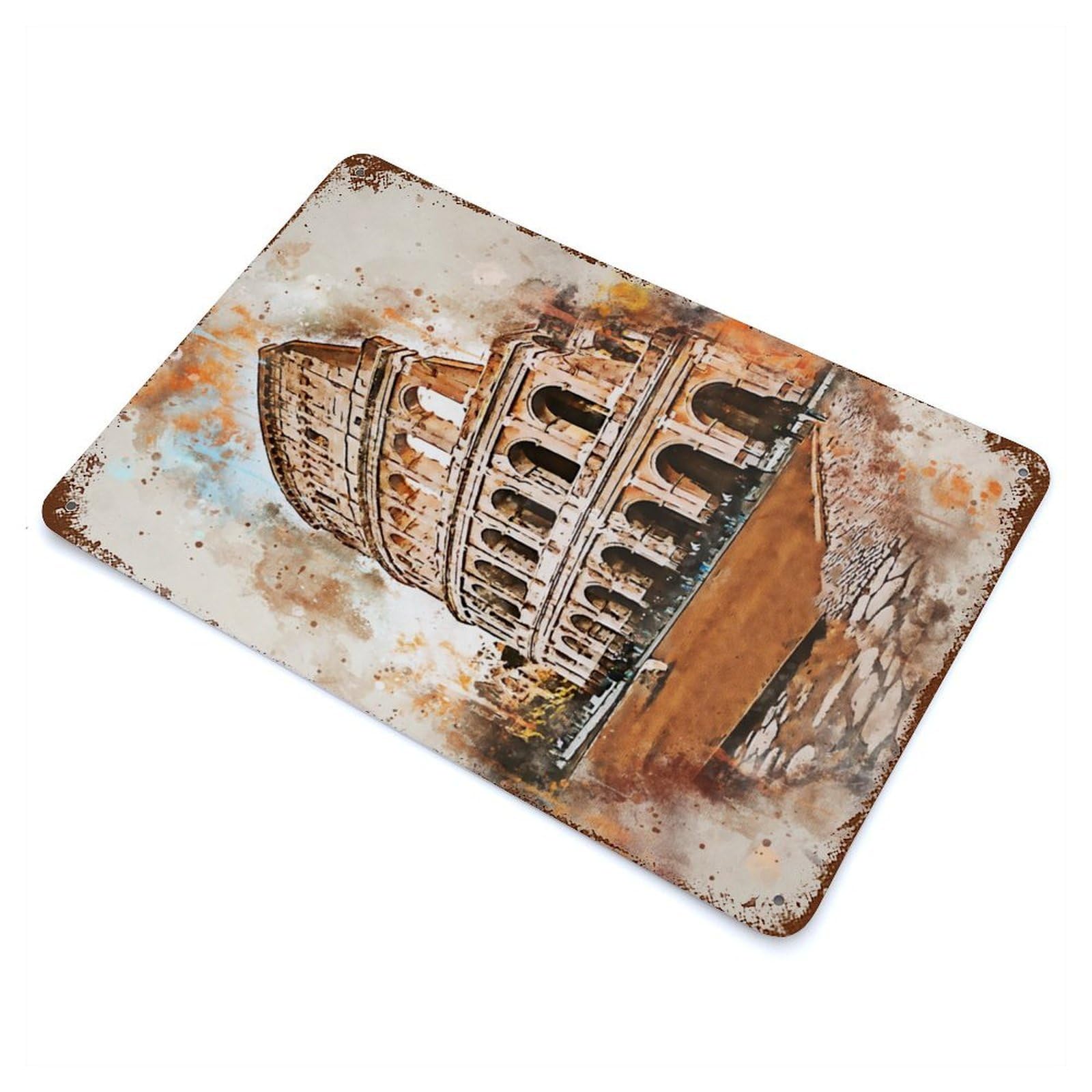 Rust Effect Rome in Watercolor Rusty Metal Tin Sign 11.8"x7.9", Old School Wall Decor for Basement, Hobby Room And Garage Decor