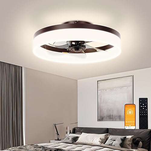 Miniatura 72 de VOLISUN Ventiladores de techo de perfil bajo con luces y control remoto, ventilador de techo empotrado, 3000 K-6500 K, luz LED inteligente sin Negro