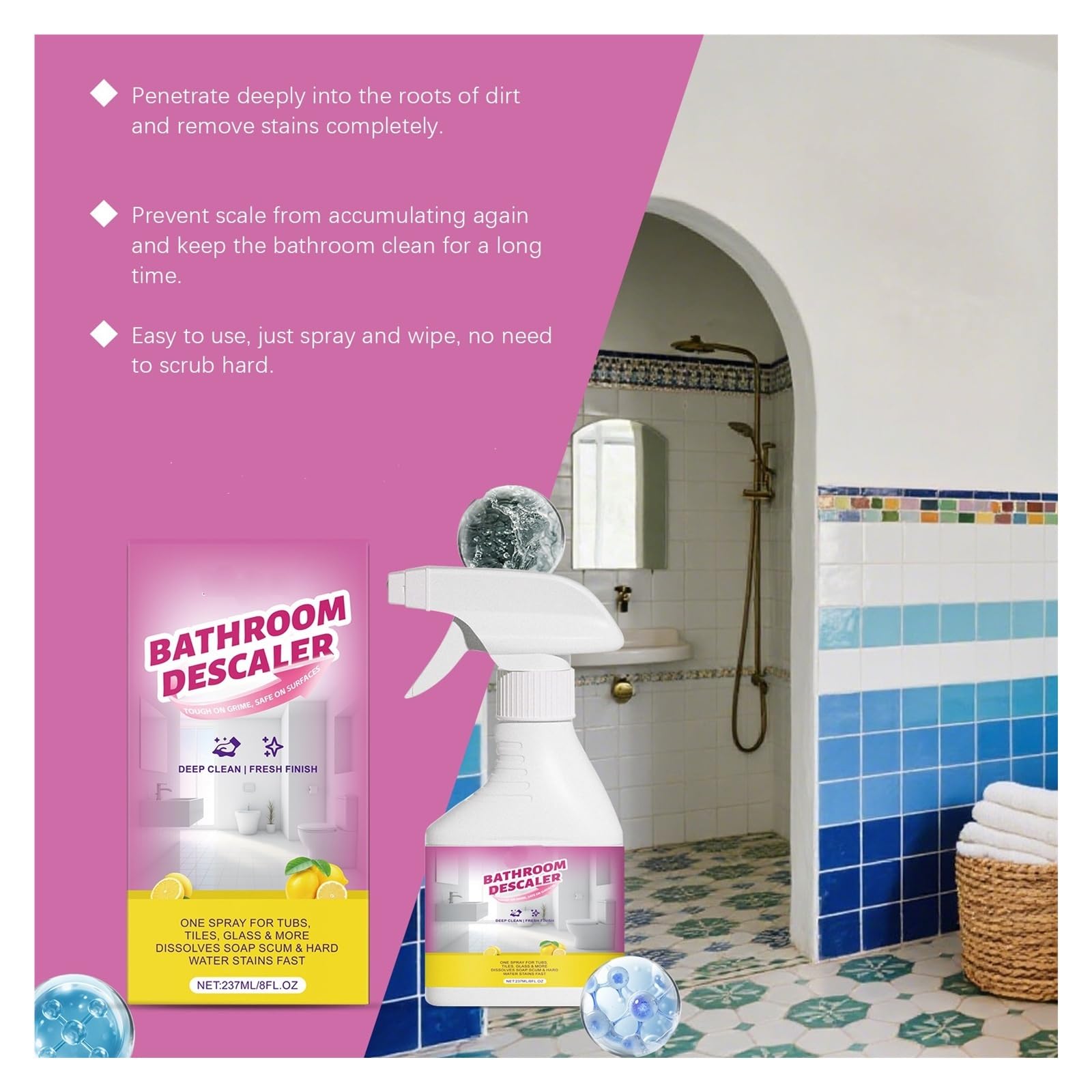 Un elemento essenziale for la pulizia del bagno, spray anticalcare da 237 ml(2pcs)