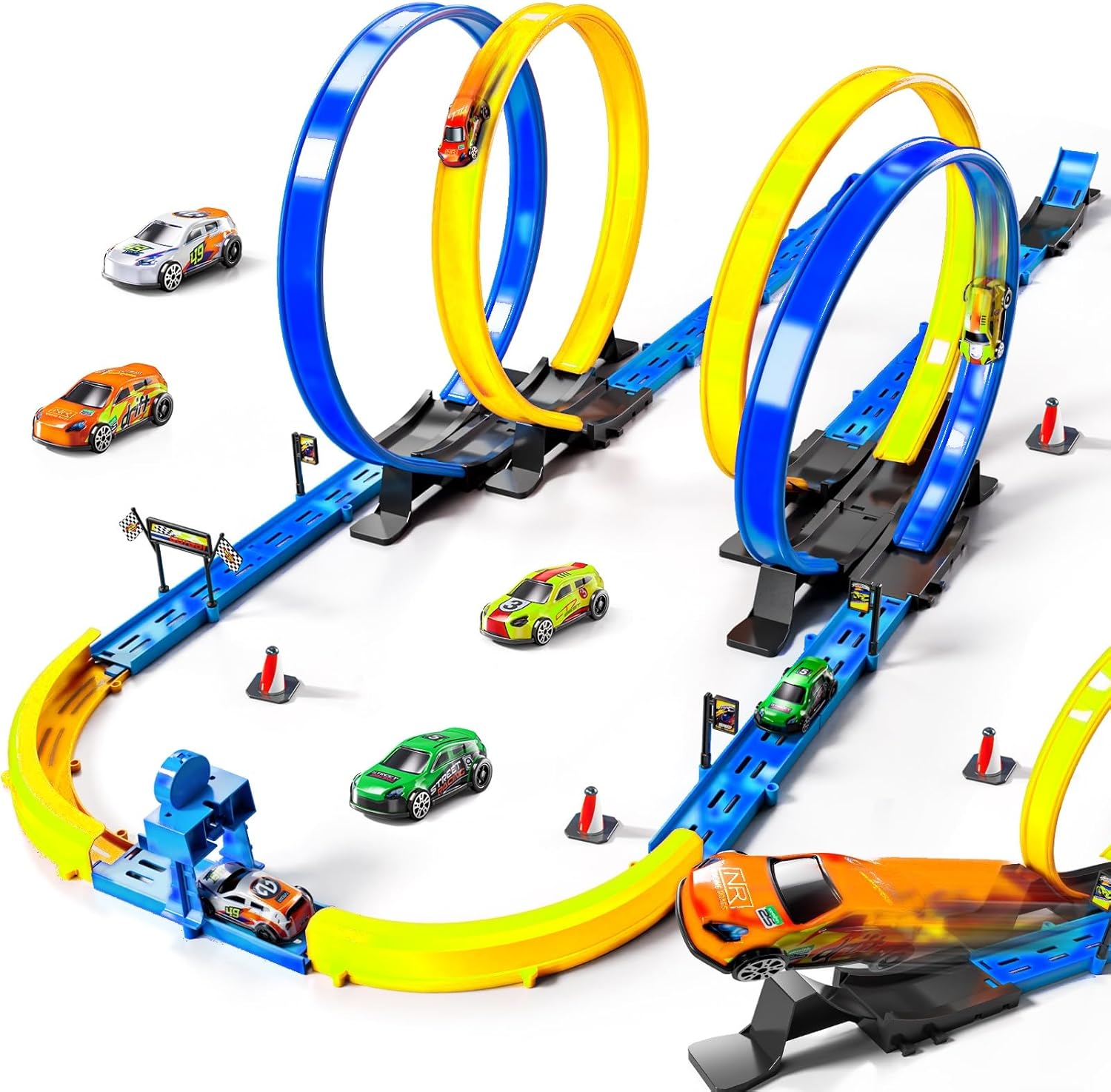 MSKOLER Toy Car Track Set for Boys 3-5 6-8 8-12, Car Race Track Sets for Kids 3 4 5 6 7 8 9 Years Old, Competitive Racing Game with 4 Small Cars, Boys Toy, Gifts Toys Cars for Toddlers Girls 3-8
