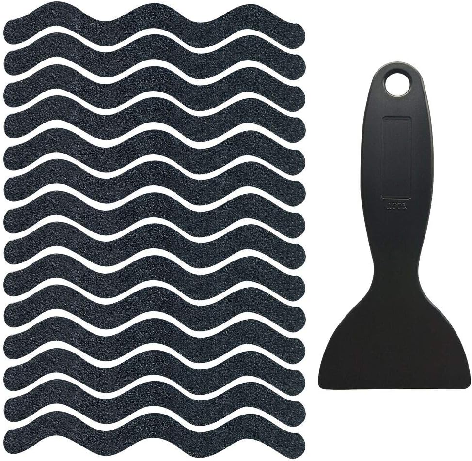 ZARCKER Bathtub Stickers, 48 PCS Non-Slip Adhesive Strip, Gravel Texture Safety Transparent Bath Tub Shower Stickers with Scraper for Slippery Bathroom Tubs Shower Room Floor Stairs (Black)