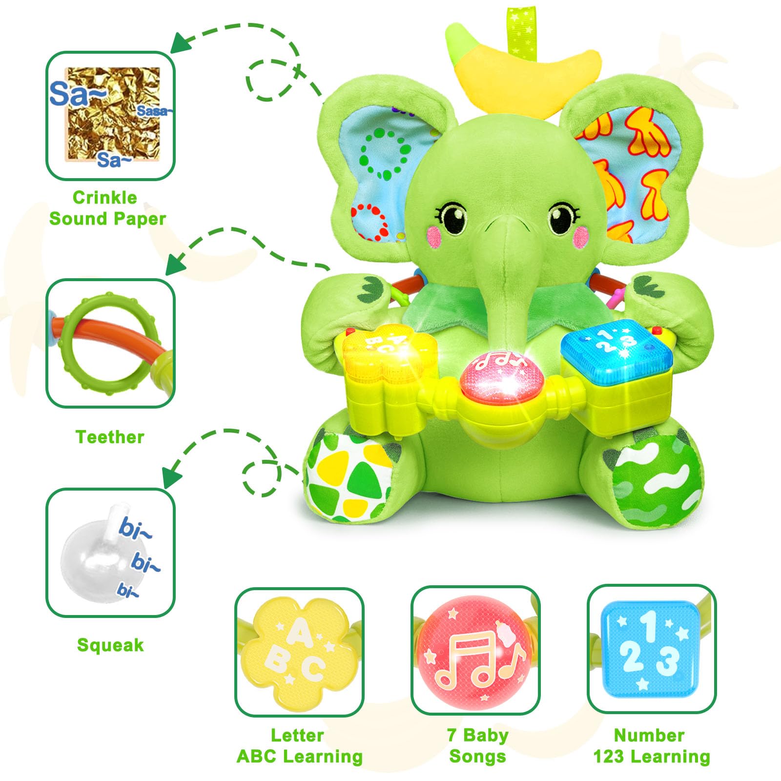 Holaxander Baby Dino Musical Stuffed Animals Toy with Light-Up Music & Crinkle Sound Paper,Infant Bilingual Early Learning Education Toys,Tummy Time Toys for 0-3-6-12+ Months Boy Girl - Image 3