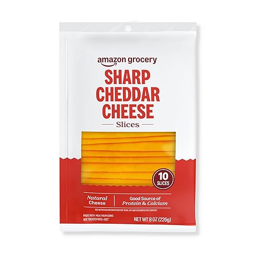 Amazon Grocery, Sharp Cheddar Cheese, Sliced, 8 Oz, 10 Slices