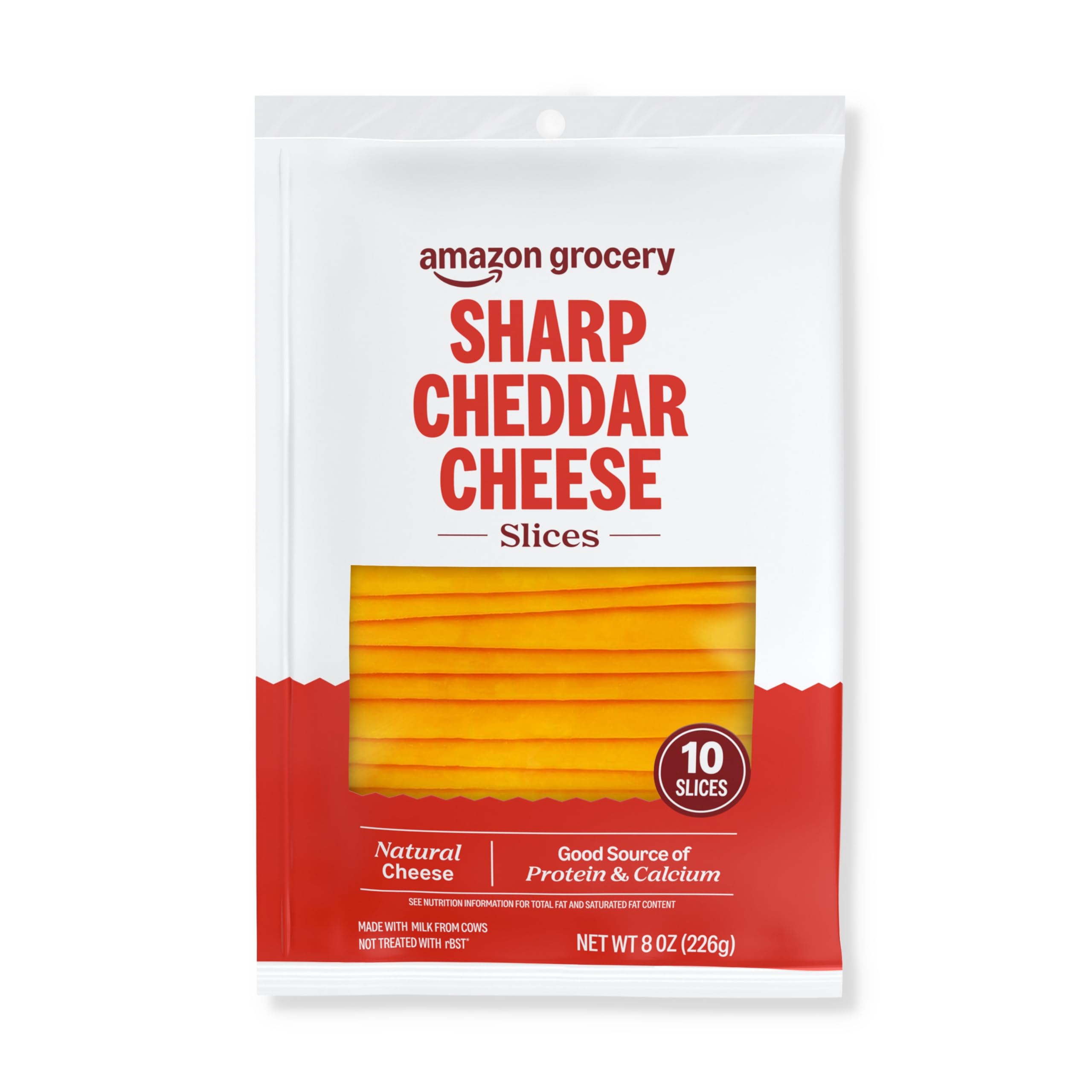 Amazon Grocery, Sharp Cheddar Cheese, Sliced, 8 Oz, 10 Slices