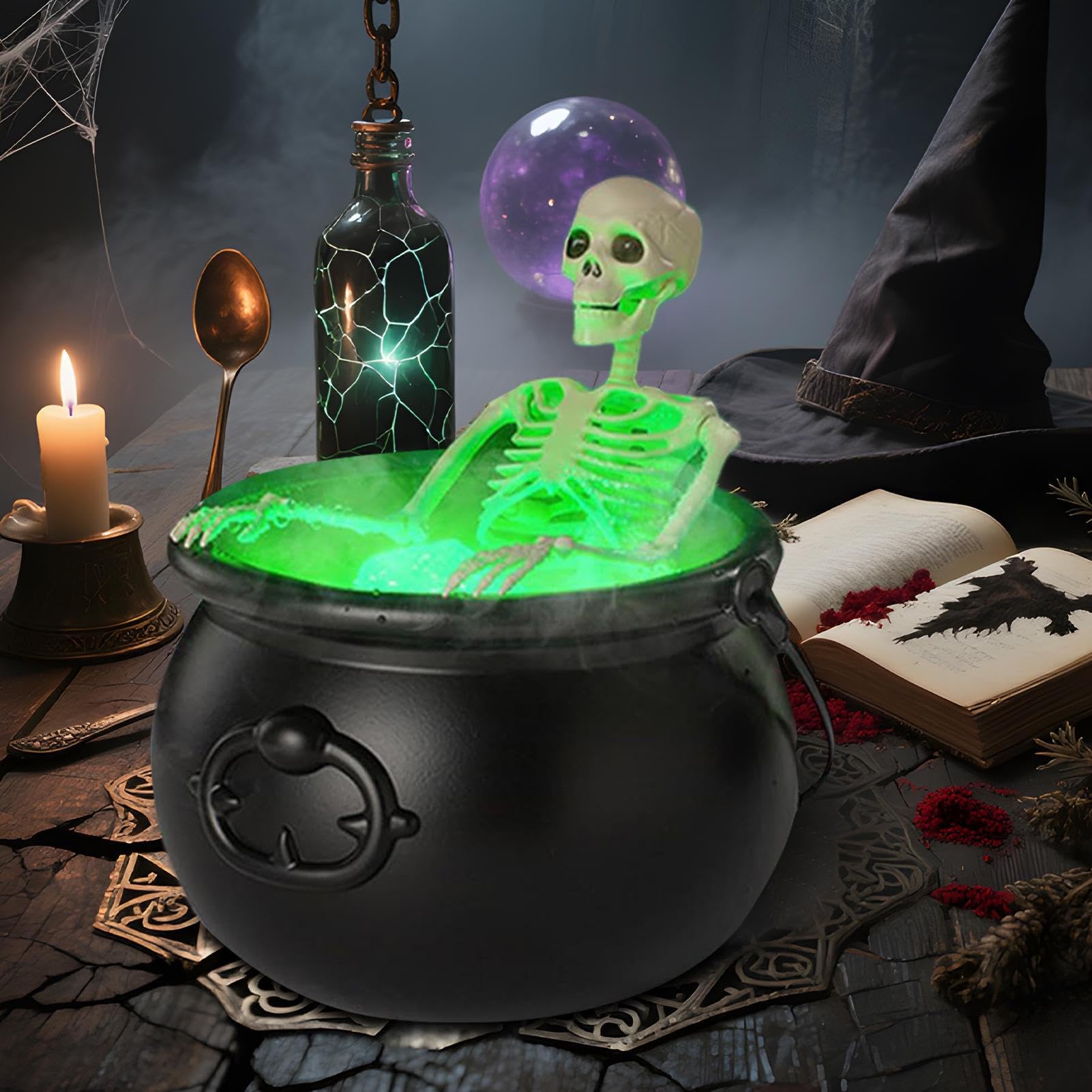 Duży Kocioł Halloweenowy z Łańcuchem Światełek Straszne Dekoracje na