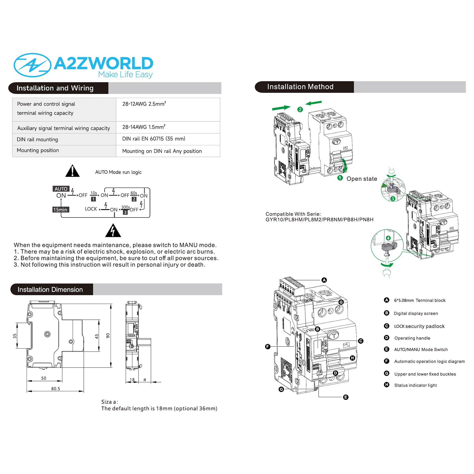 Interruttore Differenziale Puro WIFI Con Riarmo Automatico Trifase, Salvavita Tipo A Tipo A 30mA / 0,03A 40A, APP Tuya Smart Life, RCCB 3P+N 6kA 380V, 5 Moduli DIN, Controllo Remote e Manuale