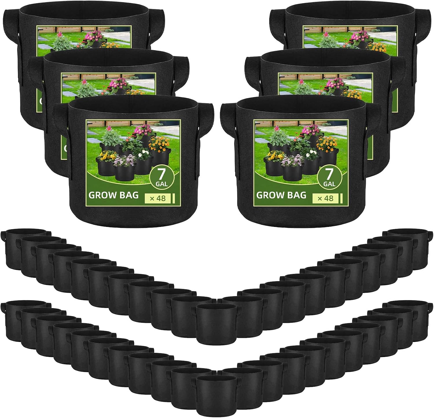 48 Pack 7 Gallon Vegetable/Flower/Plant Grow Bags, Heavy Duty Thickened Nonwoven Plant Fabric Pots Aeration Fabric Planters with Handles