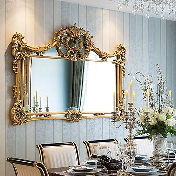 Amazon.co.jp: 壁掛けミラー、ゴールドのバロック様式の