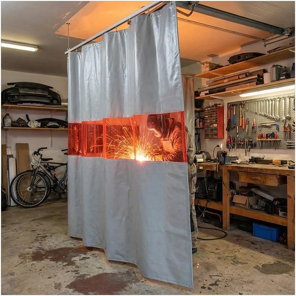 Welding Curtains with Viewing Window, Welding Screen with Brass Grommets, Partition Curtains for Work Areas(3x2.5m/9.9x8.3ft)