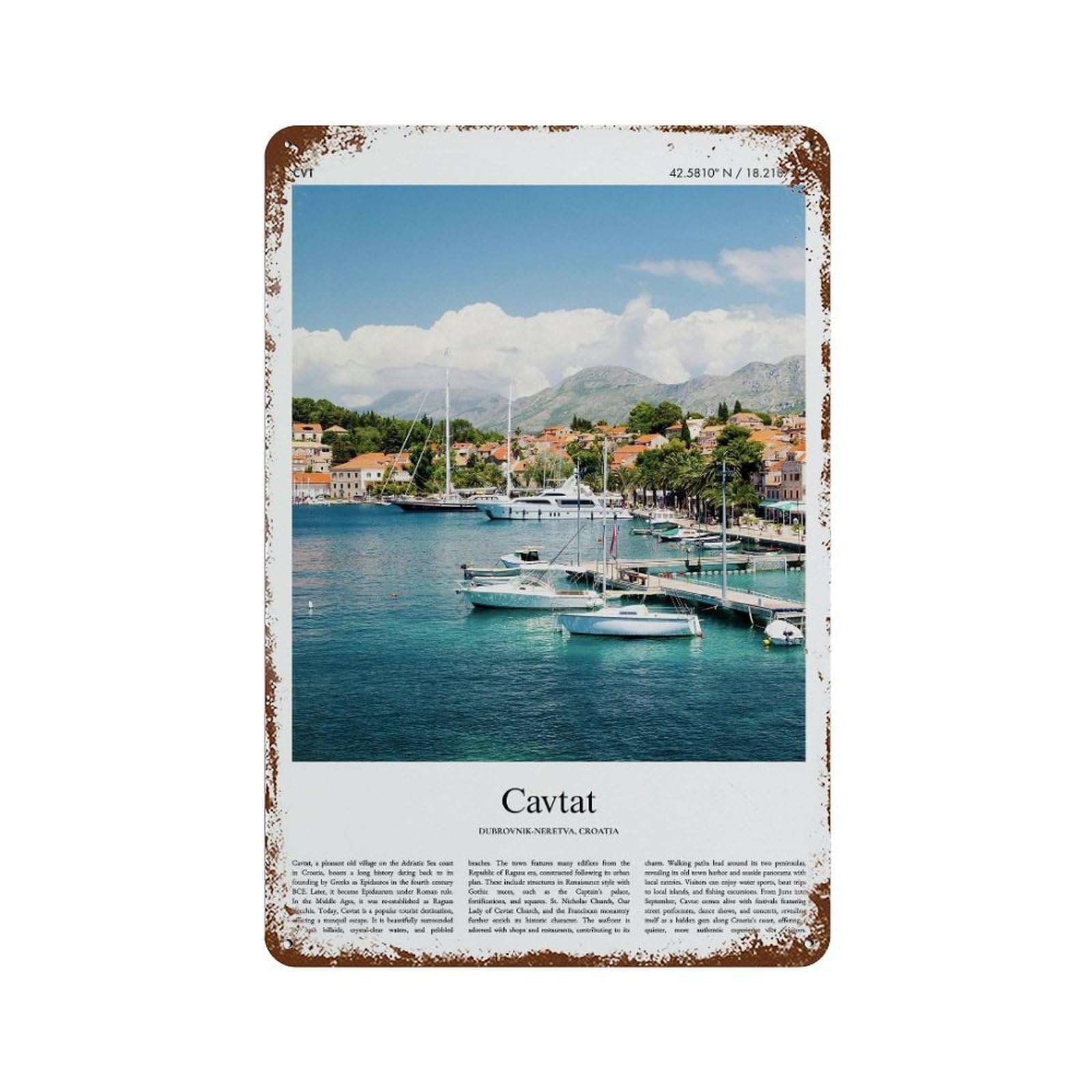 xiaoxiaoshen Cavtat Dubrovnik-neretva, Croatia City Scenery Wall Decor Art Metal Tin Poster Modern Home Decor Art Home Bar Shop Decorations Vintage Sign 30x20cm