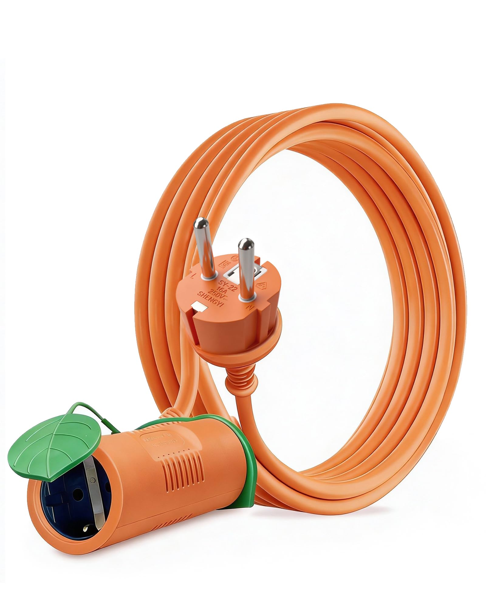 XINWANG Zewnętrzny przedłużacz 10 m pomarańczowy IP44-2 wodoodporne gniazda Schuko z zaślepkami, kabel zapobiegający zamarzaniu H05VV-F 3x1,5mm² do ogrodu, tarasu i majsterkowania, 230V/16 A