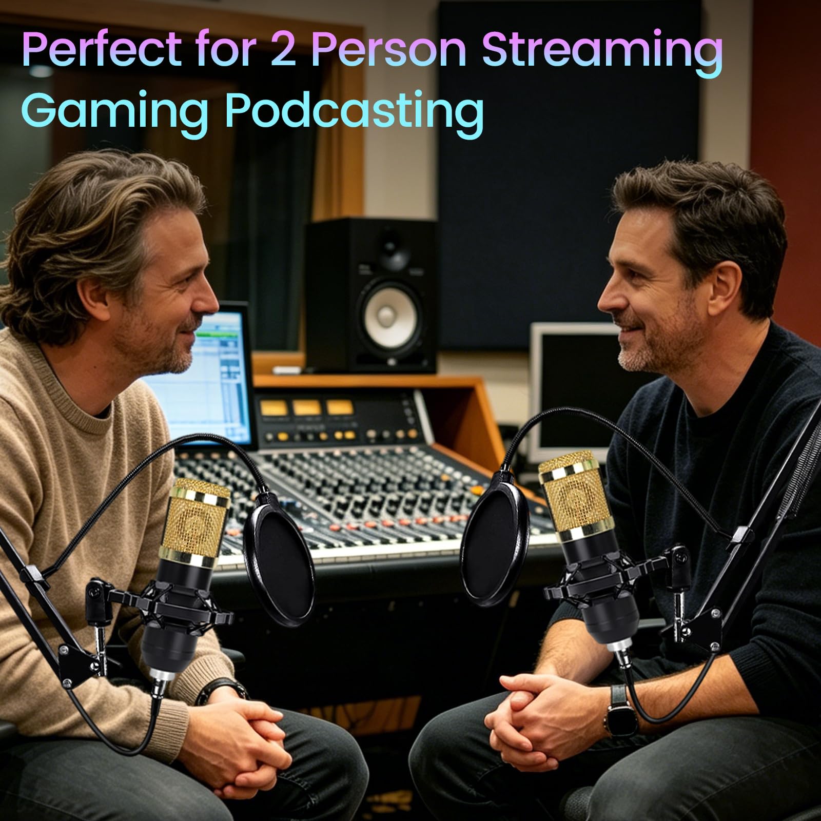 Kit doppio microfono streaming, set di apparecchiature per podcast per 2 persone con scheda audio e cambia voce, interfaccia audio con microfono podcast, microfono a condensatore, set mixer per