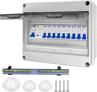 Coffret Electrique Etanche, Tableau Electrique avec Disjoncteur Différentiel, Boîtier de distribution électrique IP65 pour Caravanes/Garages/Ateliers/Villas, Disjoncteur 125A, 7x16A+2x20A