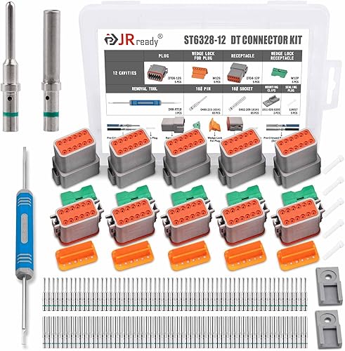 Miniatura 9 de JRready Deutsch Connector Kits de conectores de 12 pines con tamaño 16 contactos sólidos (14-20AWG), conector impermeable ST6328-12 serie DT de 12