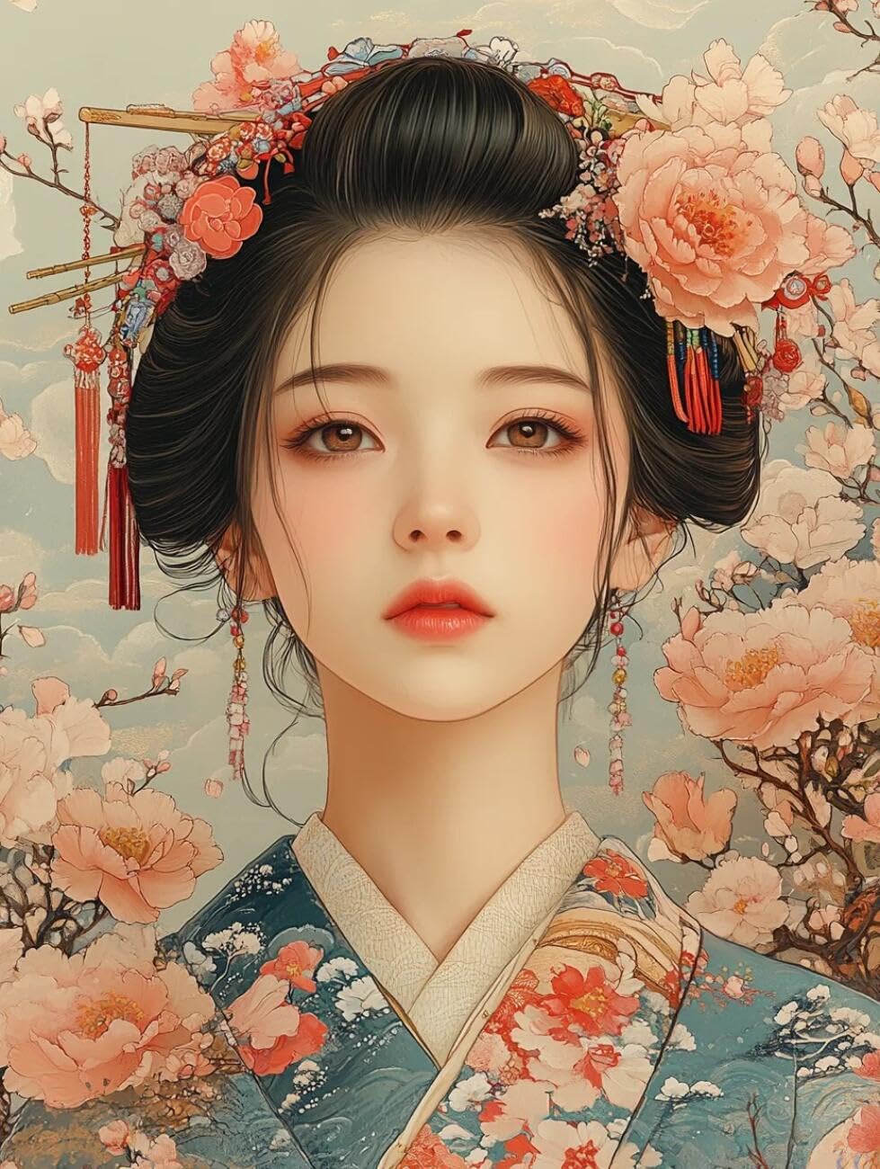 RKFLGEW 14CT Cross Stitch Kits for Adults Anime Japanese Geisha Cross-Stitch Kits for Beginner Or Adults,DIY Easy Counted Needlework Embroidery Set Home Decoration 40x50cm