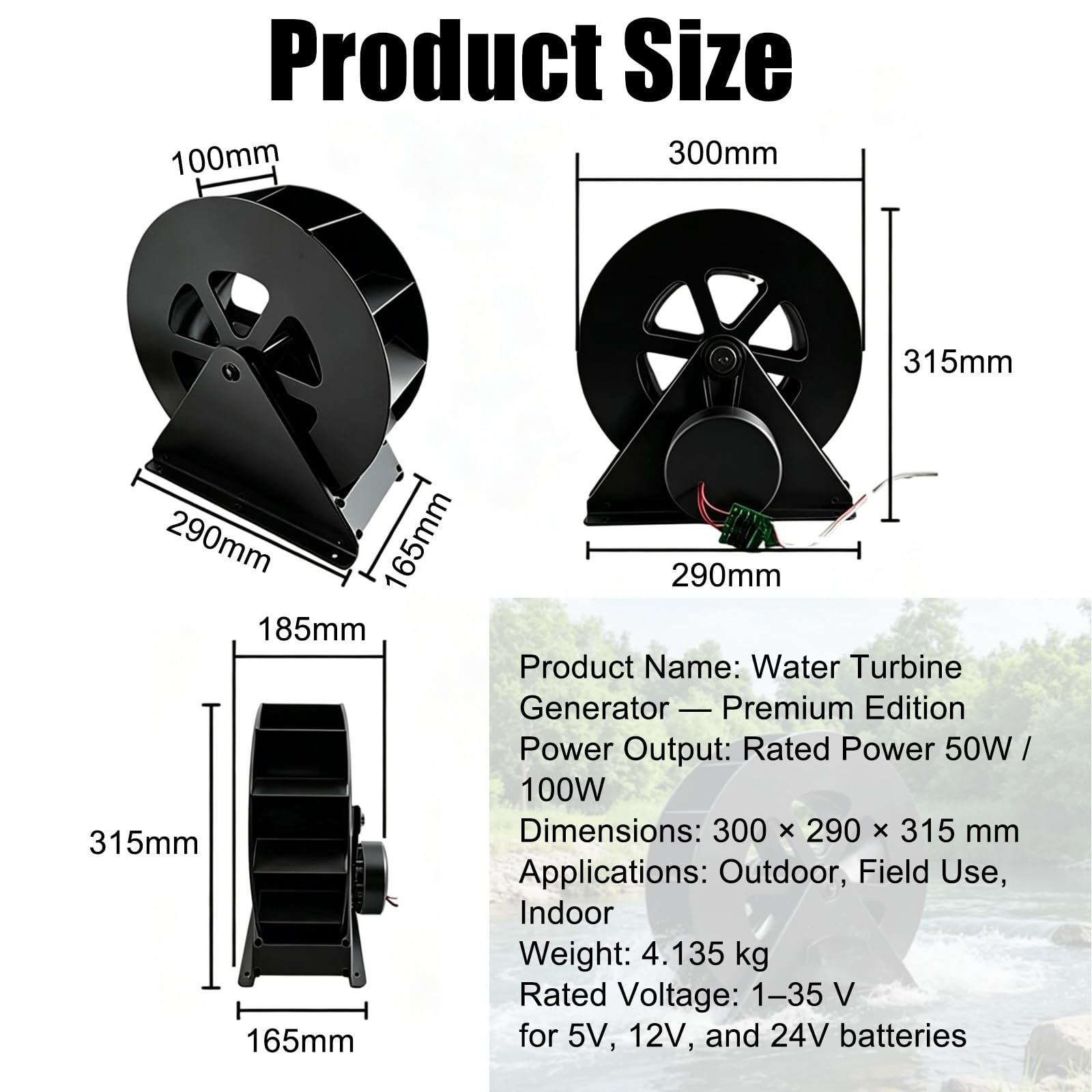 Generatore a turbina ad acqua a bassa velocità per stagni esterni, torrenti e fiumi Efficiente attrezzatura idroelettrica, ruota idraulica a disco per energie rinnovabili (100 W)