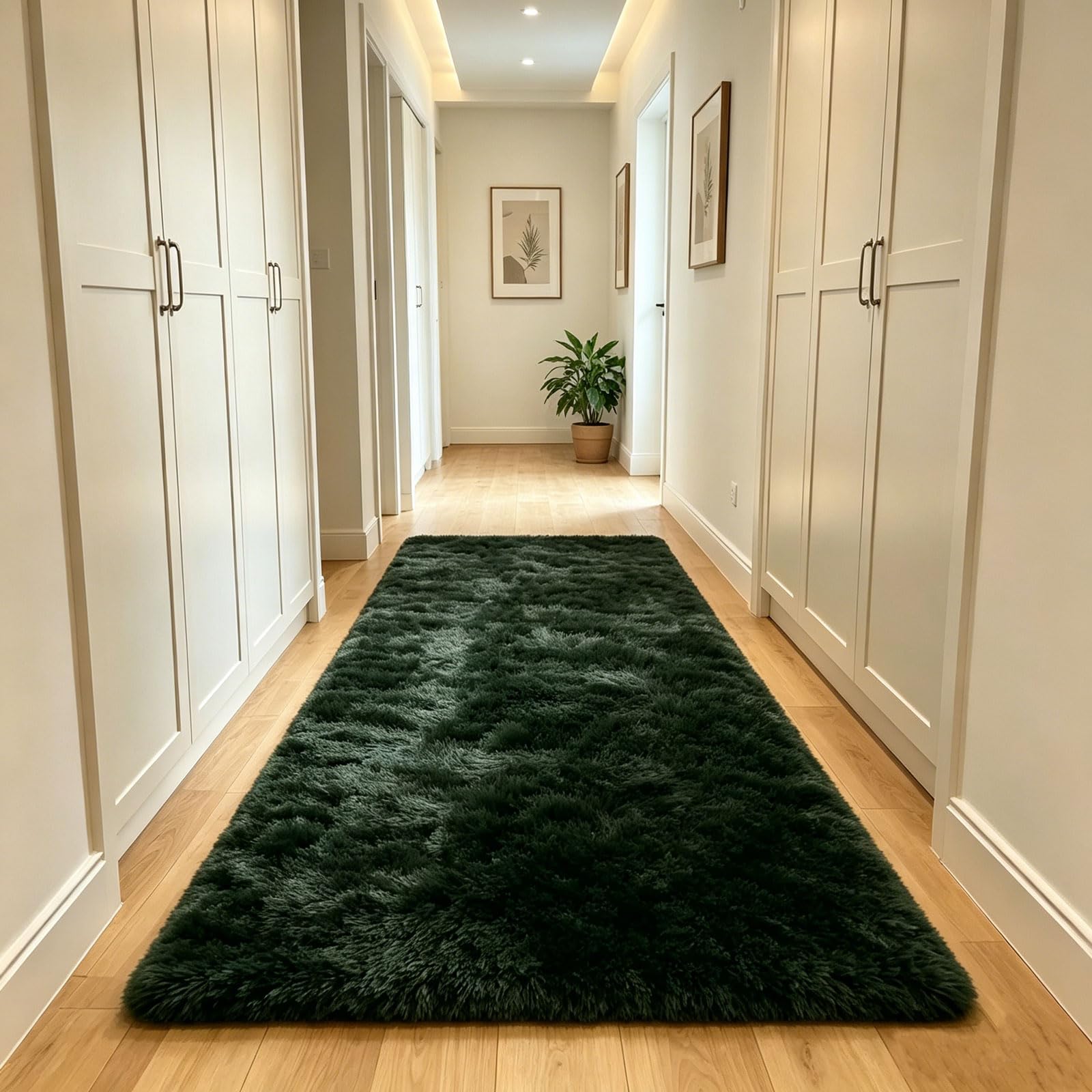 FVVRAX 60x180cm Dark Green Shaggy Rug – Soft Fluffy Area Rug for Living Room & Bedroom, Non-Slip Plush Carpet for Kids, Nursery, Dorm, Machine Washable Large Floor Mat