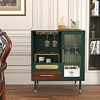 ARTPOWER Modern Coffee Bar Cabinet with Wine Glass Rack, Drawers & Pull-Out Wine Storage - Green Liquor Cabinet for Kitchen, Living Room