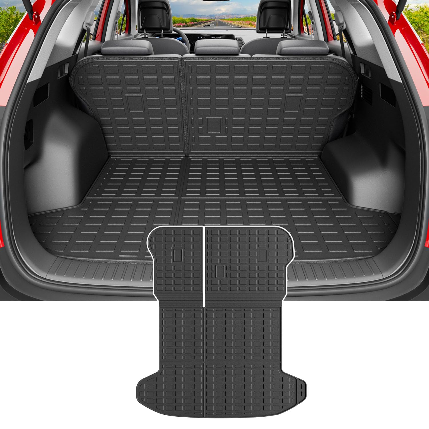 powoq Cargo Mat Compatible with 2023-2026 Kia Sportage Trunk Liner with Backrest Mat TPE Replacement for 2023-2026 Kia Sportage Accessories (Trunk Mat with Backrest Mat)