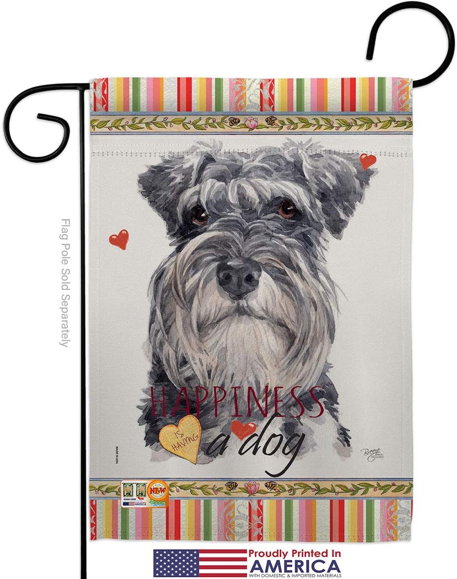 Miniature Schnauzer Happiness Garden Flag Set Wall Hanger Animals Dog Puppy Spoiled Paw Canine Fur Pet Nature Farm Animal Creature Small Gift Yard House Banner Made In USA 13 X 18.5