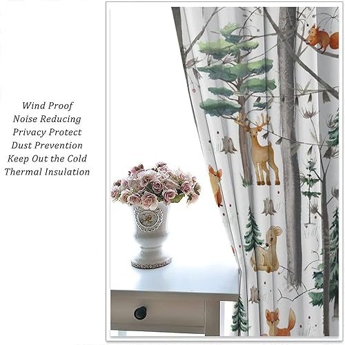 Miniatura 5 de YCness Cortinas con estampado de acuarela para guardería, dormitorio, sala de estar, juego de 2 paneles rústicos de animales salvajes, 42 x 45
