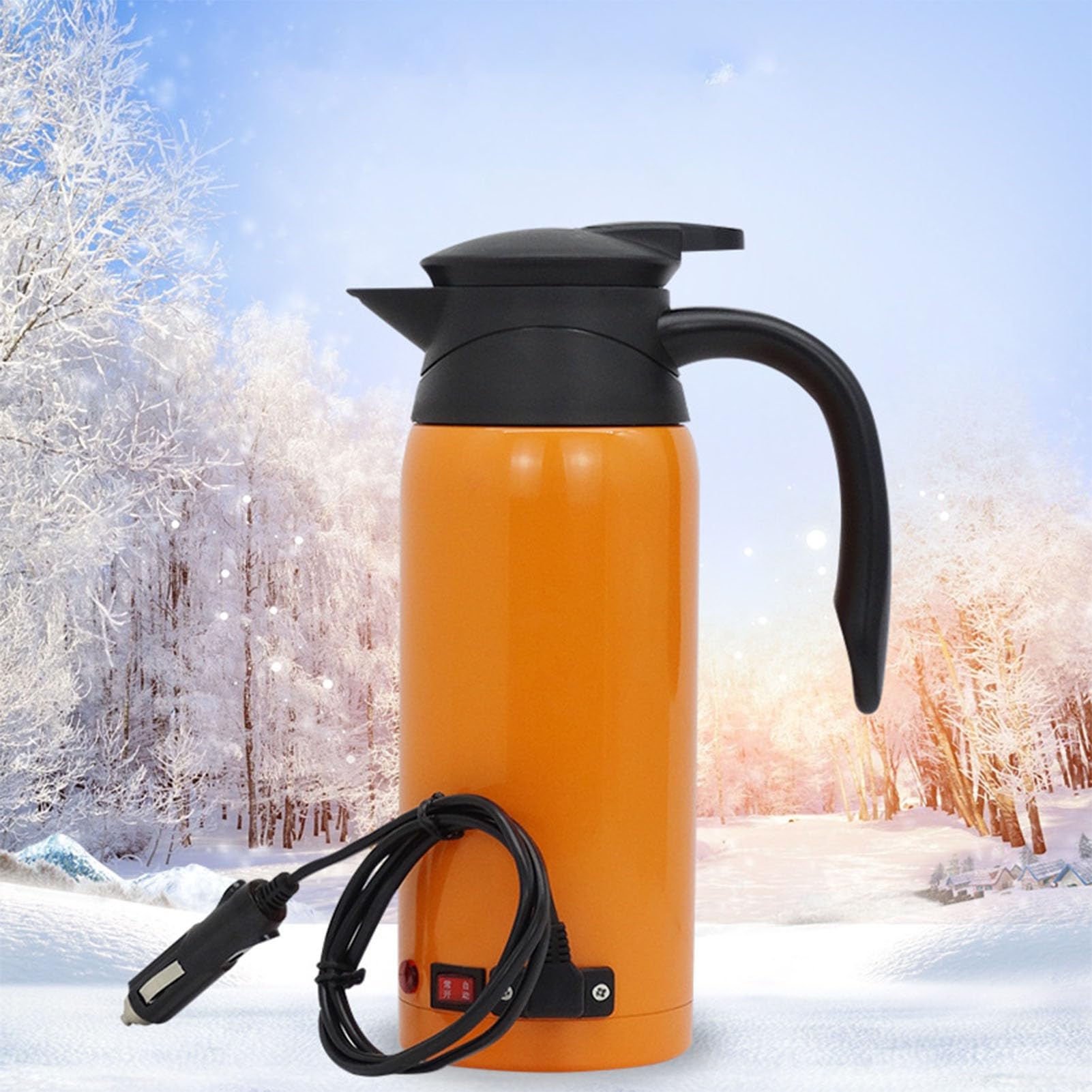 Generic Hervidor Eléctrico para Coche, Calentador de Agua de Acero Inoxidable de Ebullición Rápida de 800ml para Coches, Camiones, Diseño Duradero