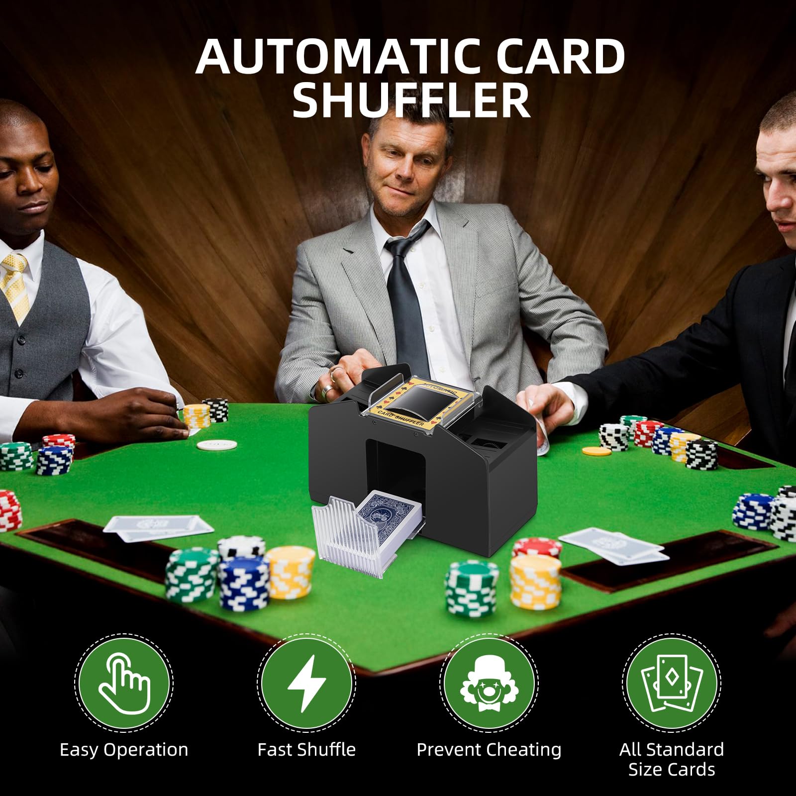 Barajador automático de cartas de 1/2/4 cubiertas, barajador de cartas eléctrico con pilas para UNO, juego de cartas de casino, póker, fase 10, blackjack, Texas Holdem, juegos de cartas para 3