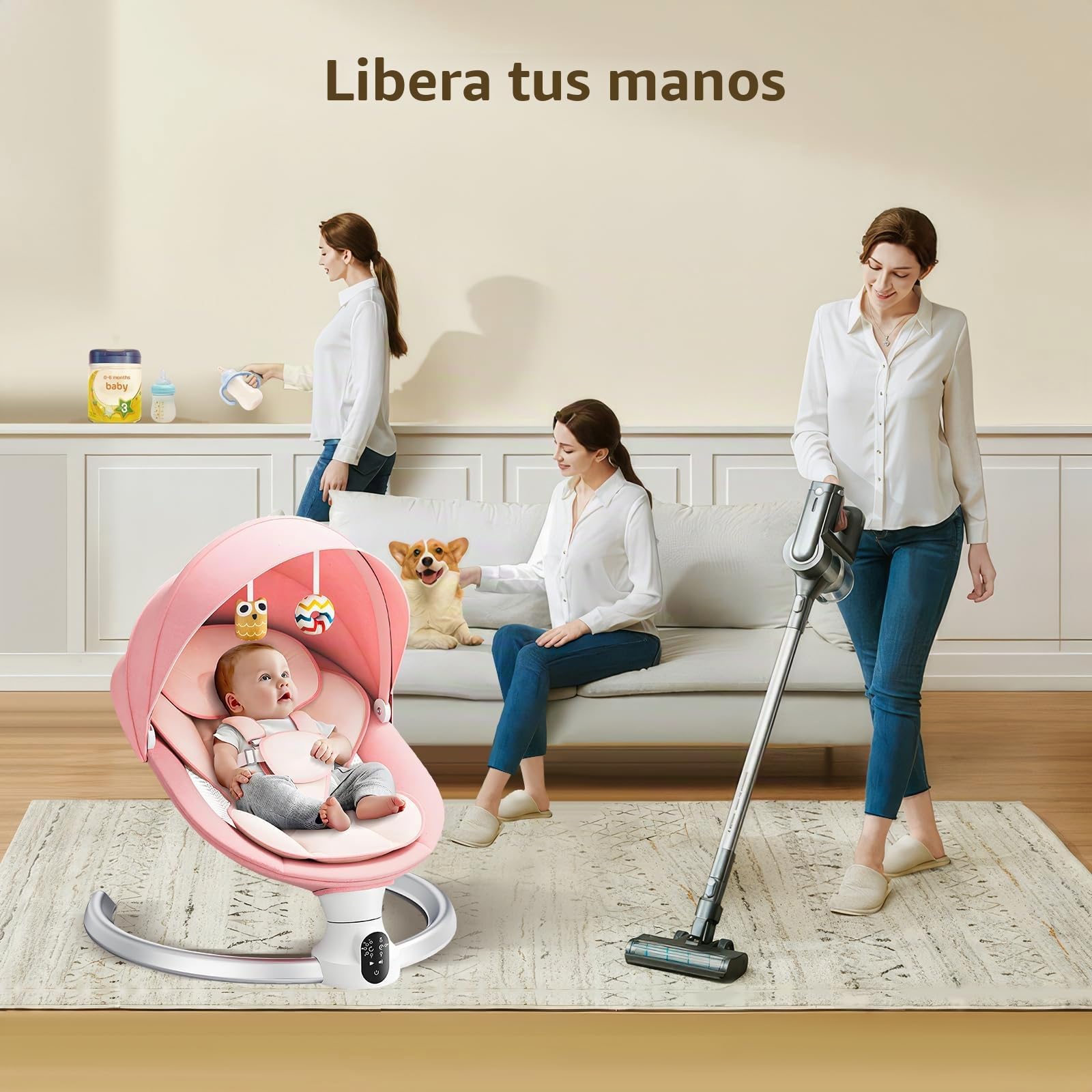 Hamaca bebé eléctrica,Mecedora Bebe electricapara Desde el nacimiento hasta los 9 meses, Bluetooth y distancia Control Silla Mecedora,5 modos de columpio,con arnés seguridad 5 puntos