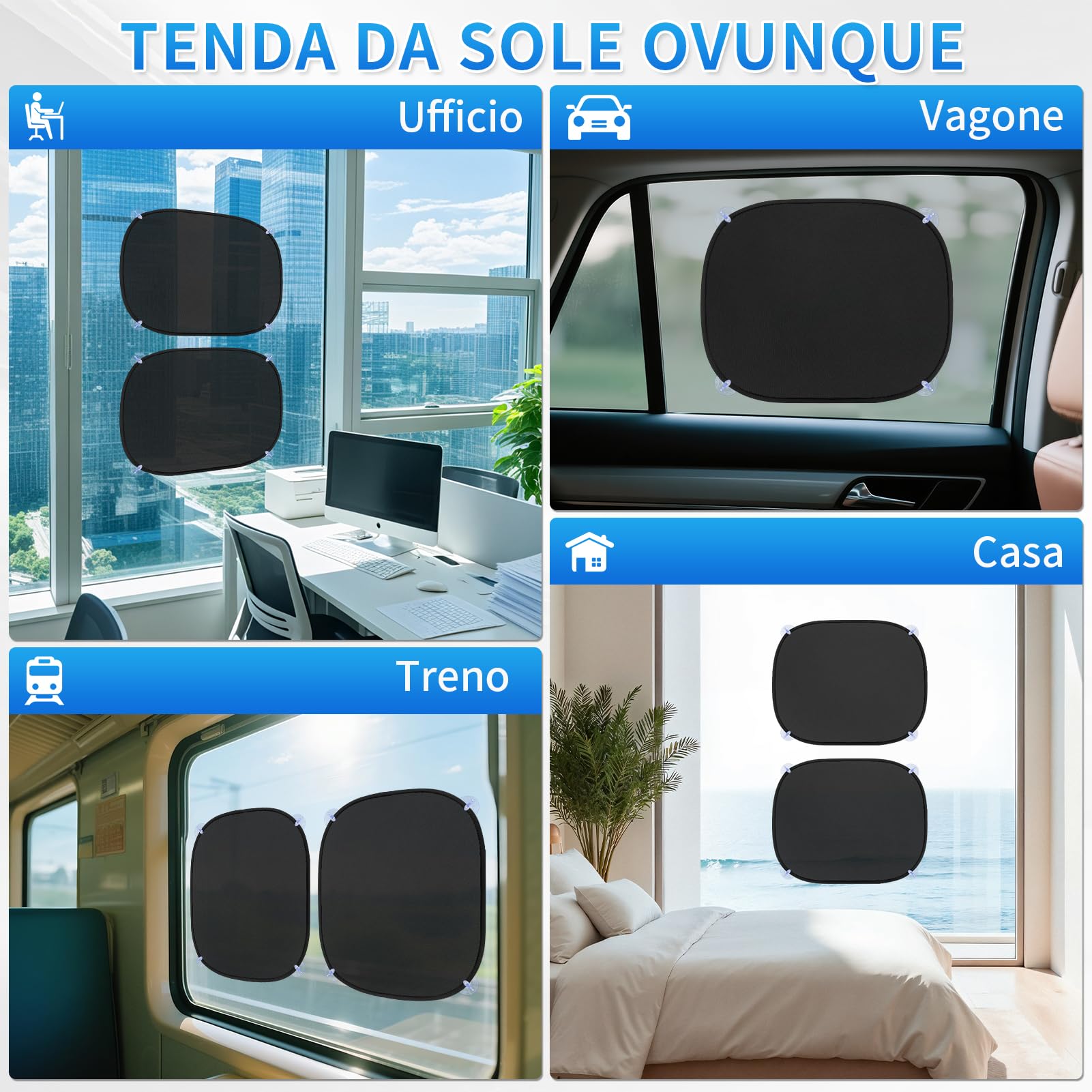 Kiiwah 2 Pezzi Tendine Parasole Auto Bambini, Protezione UV, Finestrini Laterali con 8 Ventose