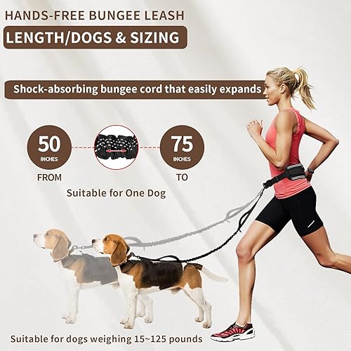 Miniatura 5 de Tails & Tales Correa de perro manos libres con bolsa para la cintura, soporte lumbar mejorado, correa reflectante elástica, cinturón ajustable de