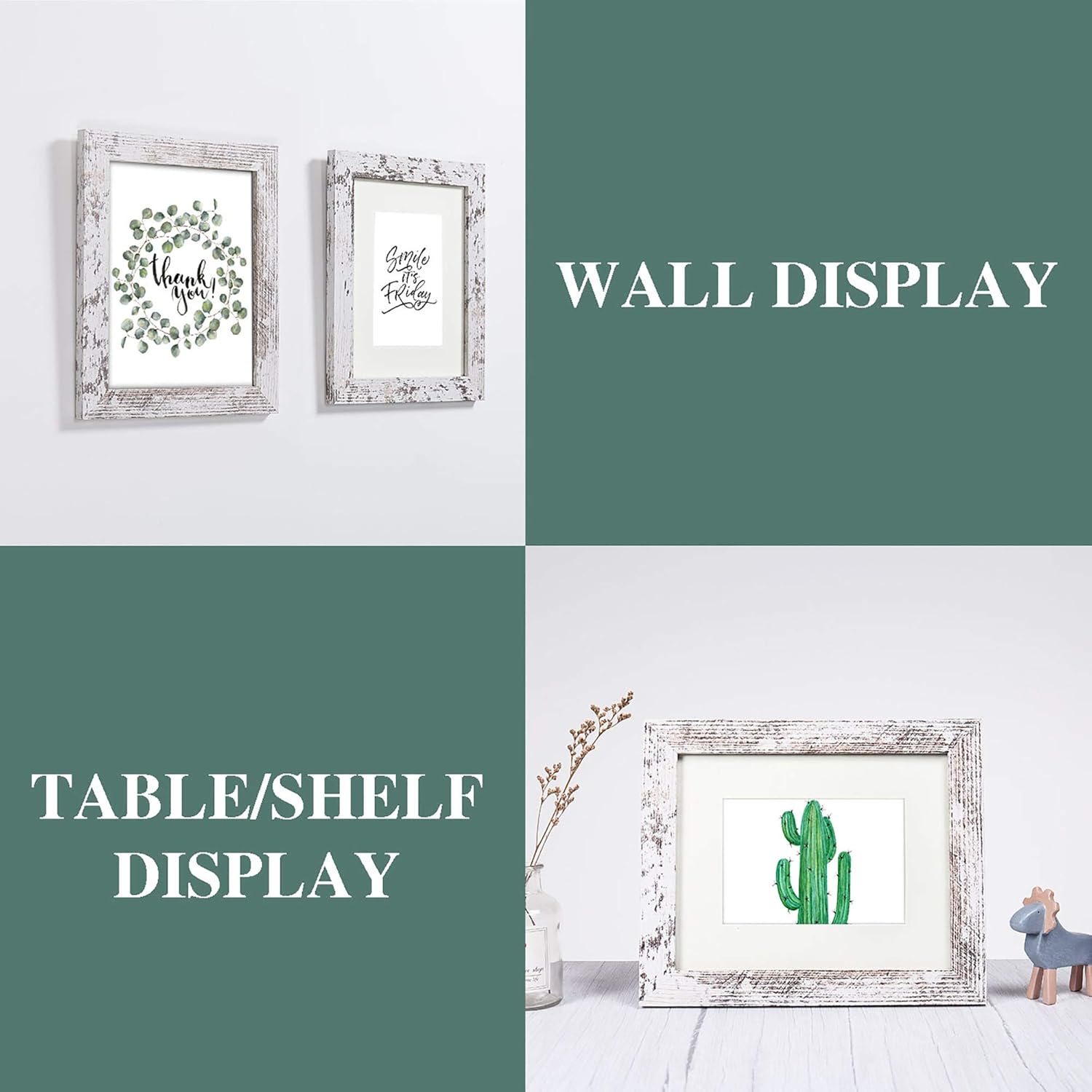 upsimples 8x10 Picture Frame Distressed White with Real Glass, Display Pictures 5x7 with Mat or 8x10 Without Mat, Multi Photo Frames Collage for Wall or Tabletop Display, Set of 6 -