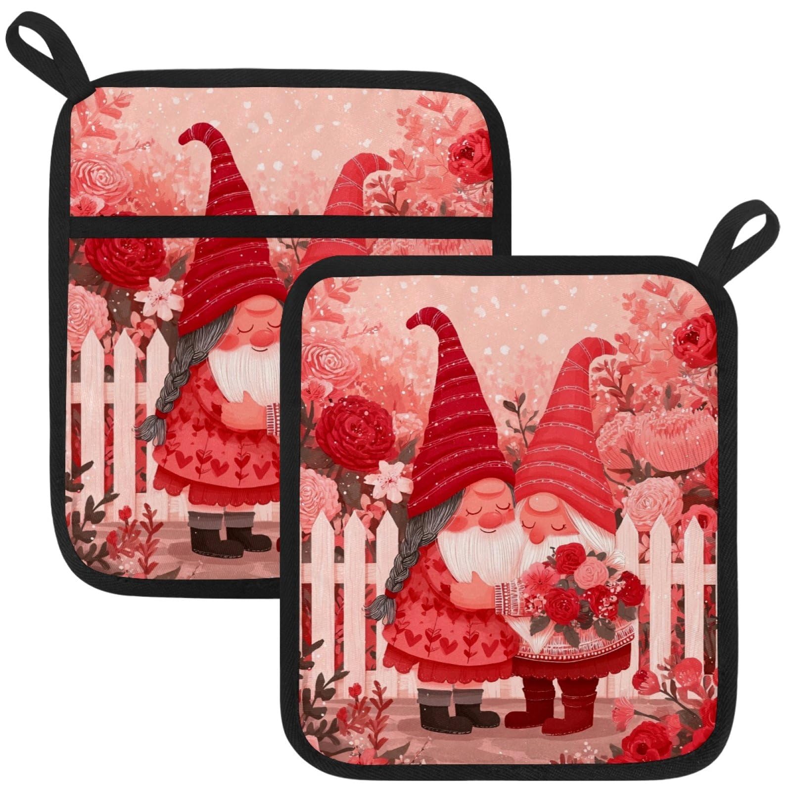 VAPOKF Romantic Gnome Pot Holder, Heat Resistant Oven Cloths, Potholders & Oven Gloves, for Kitchen Cooking & Baking, Thick & Safe, Protection of Hands From Hot Utensils